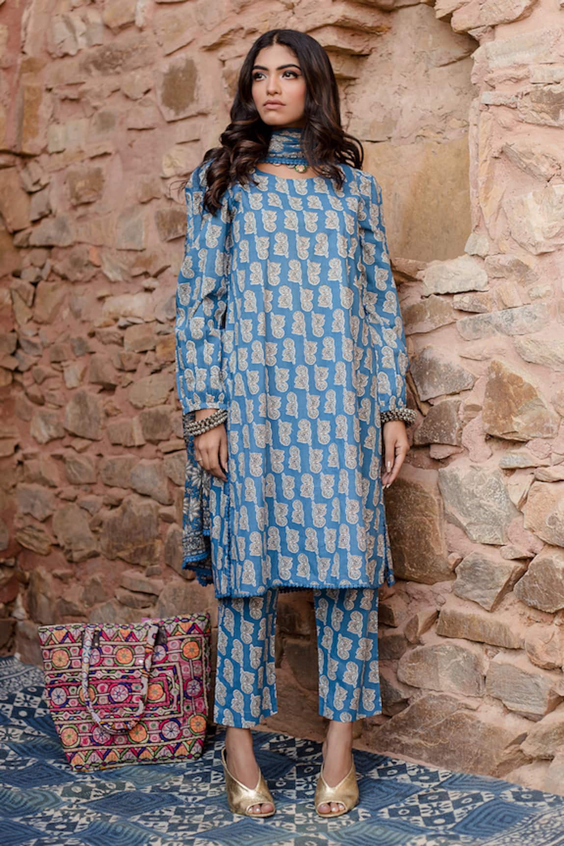 Gulabo Jaipur Kayal Tulip Handblock Print Kurta Set 