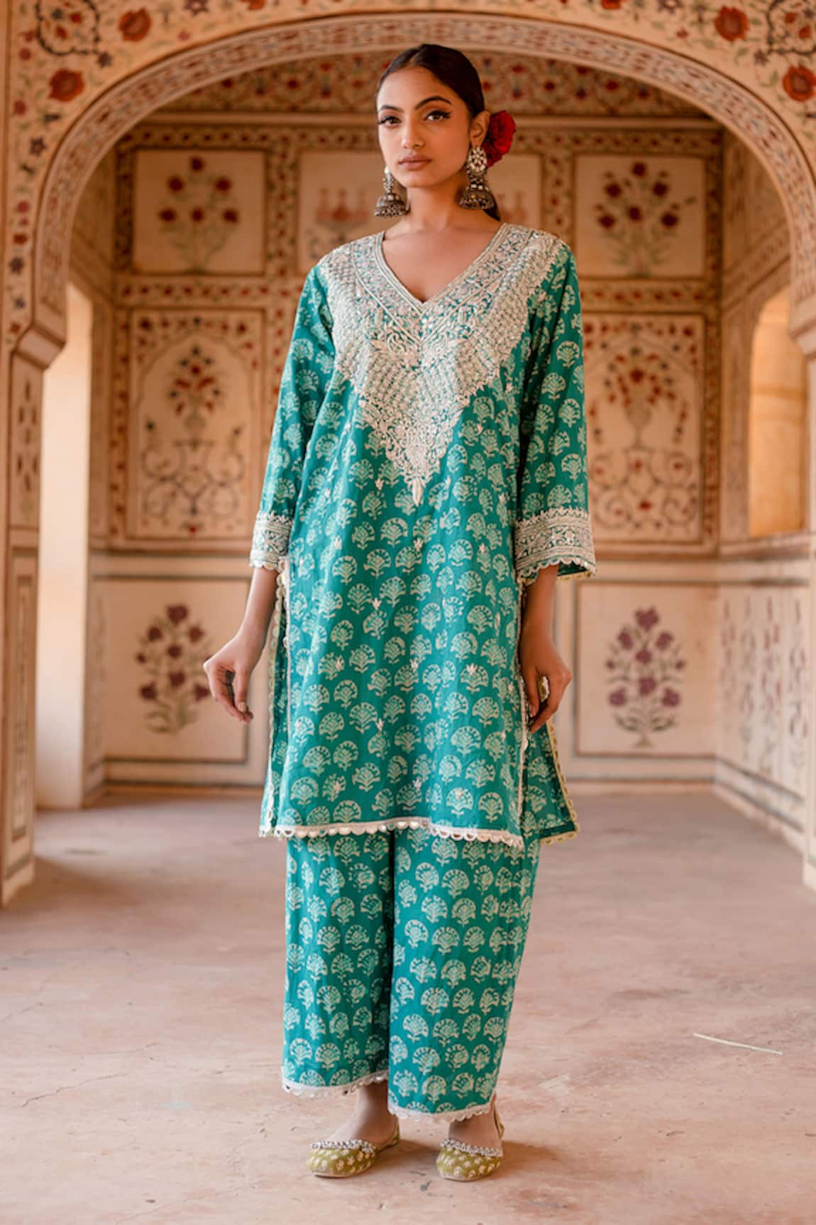 Gulabo Jaipur Noor Zardozi Work Phool Print Kurta With Pant