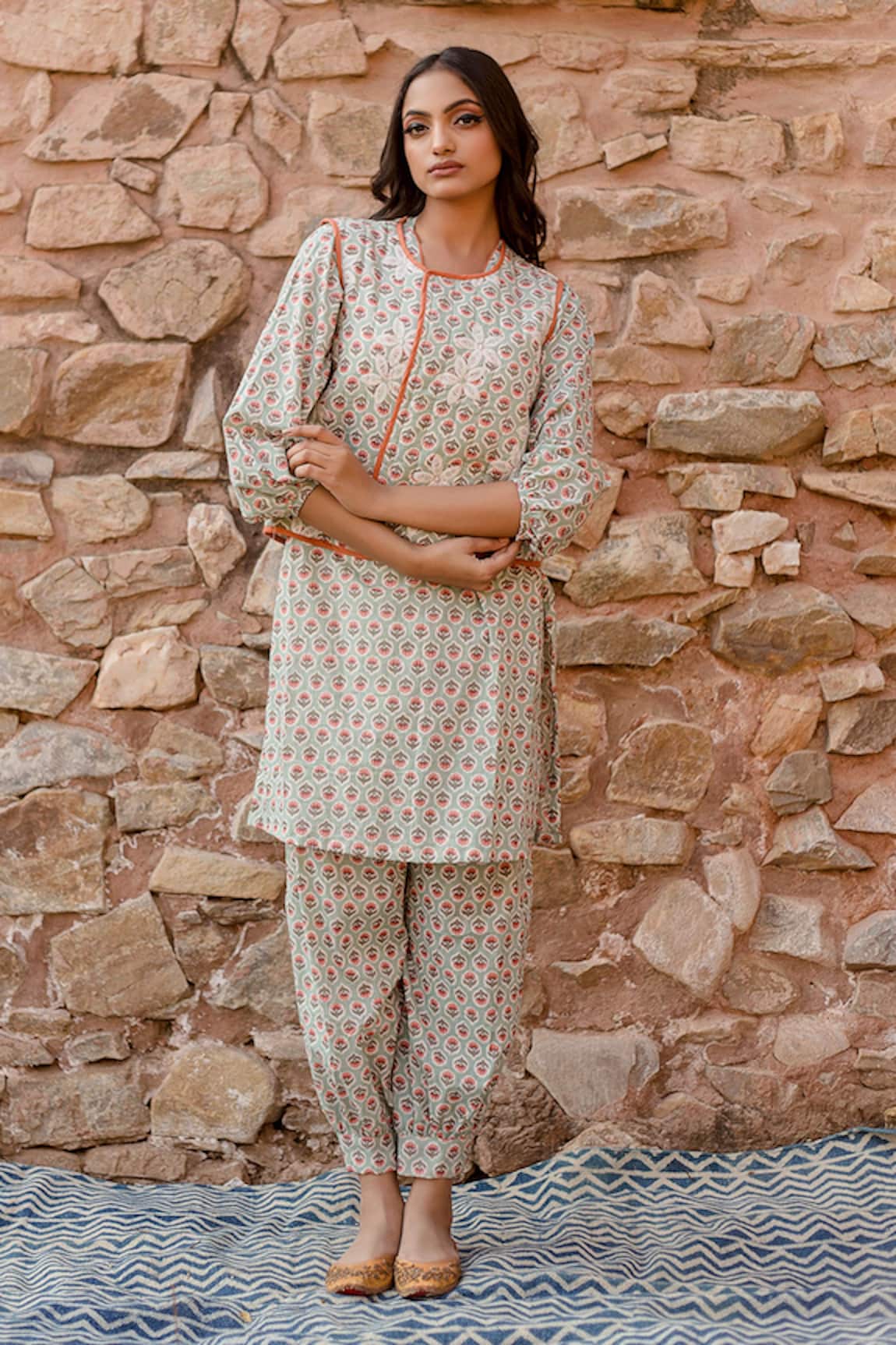 Gulabo Jaipur Qia Mughal Fleur Print Quilted Jacket Kurta Set