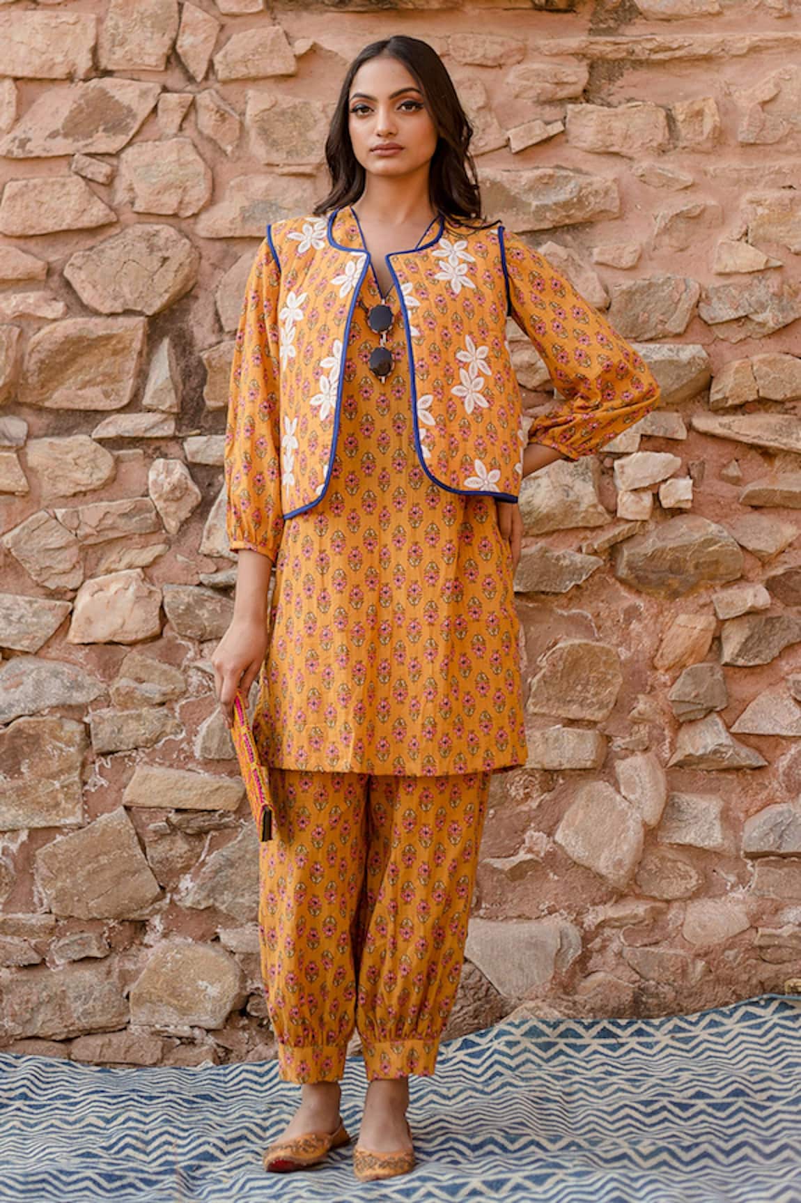 Gulabo Jaipur Qia Mughal Bloom Print Quilted Jacket Kurta Set