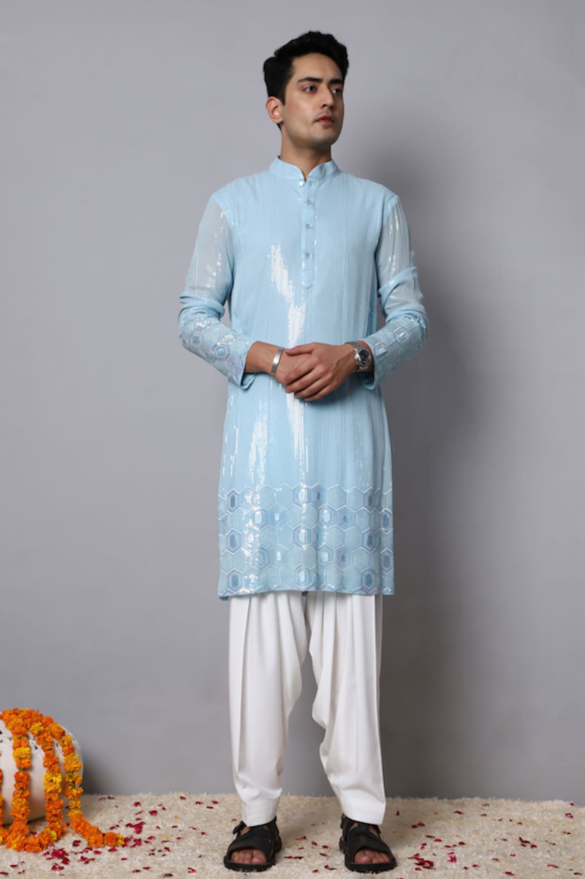 MENERO Sequin Embellished Kurta With Pathani