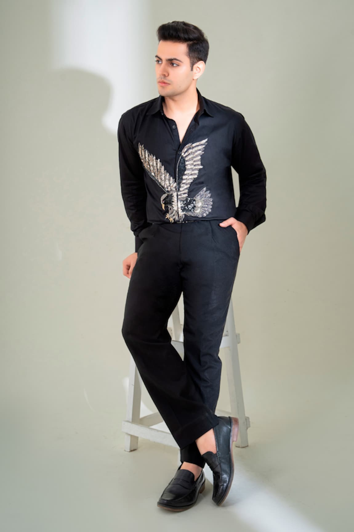 MENERO Sequin Eagle Embellished Shirt