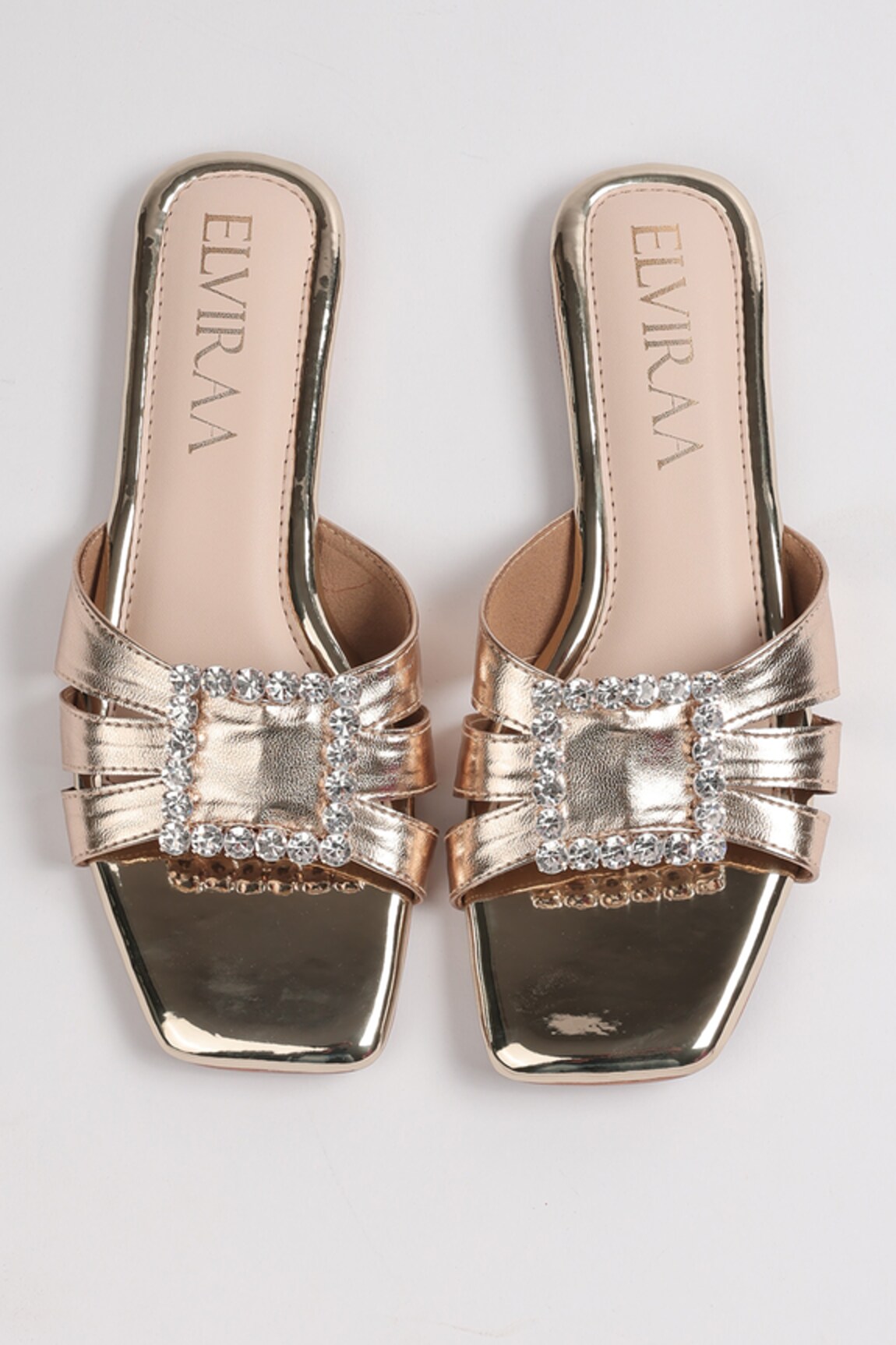 Elviraa By Pranali A Oswal Stone Embellished Metallic Flats