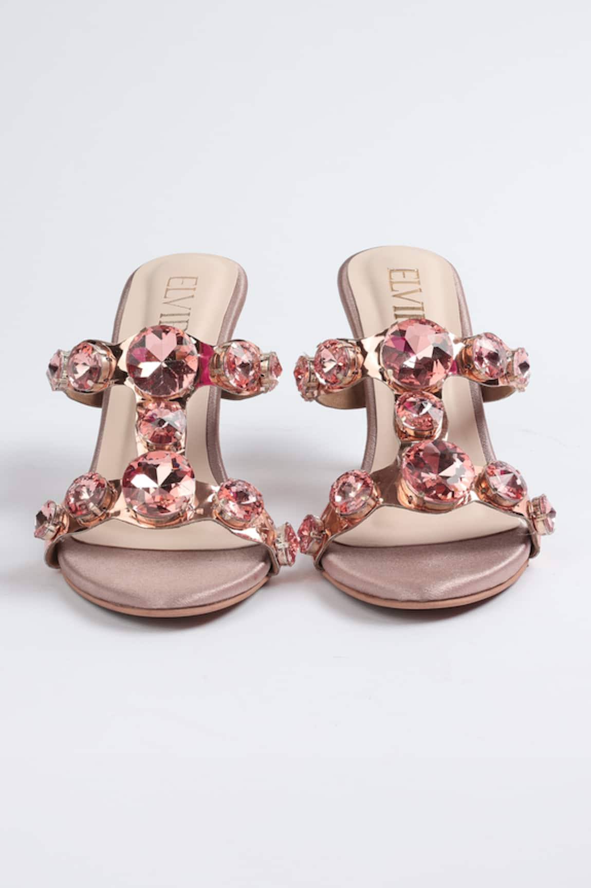 Elviraa By Pranali A Oswal Stone Embellished T-Strap Heels