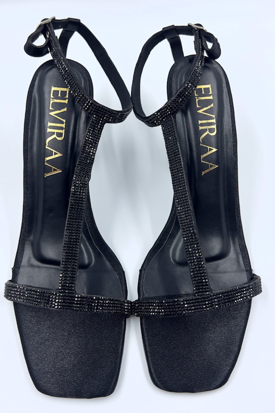 Elviraa By Pranali A Oswal Rhinestone Embellished T-Strap Heels