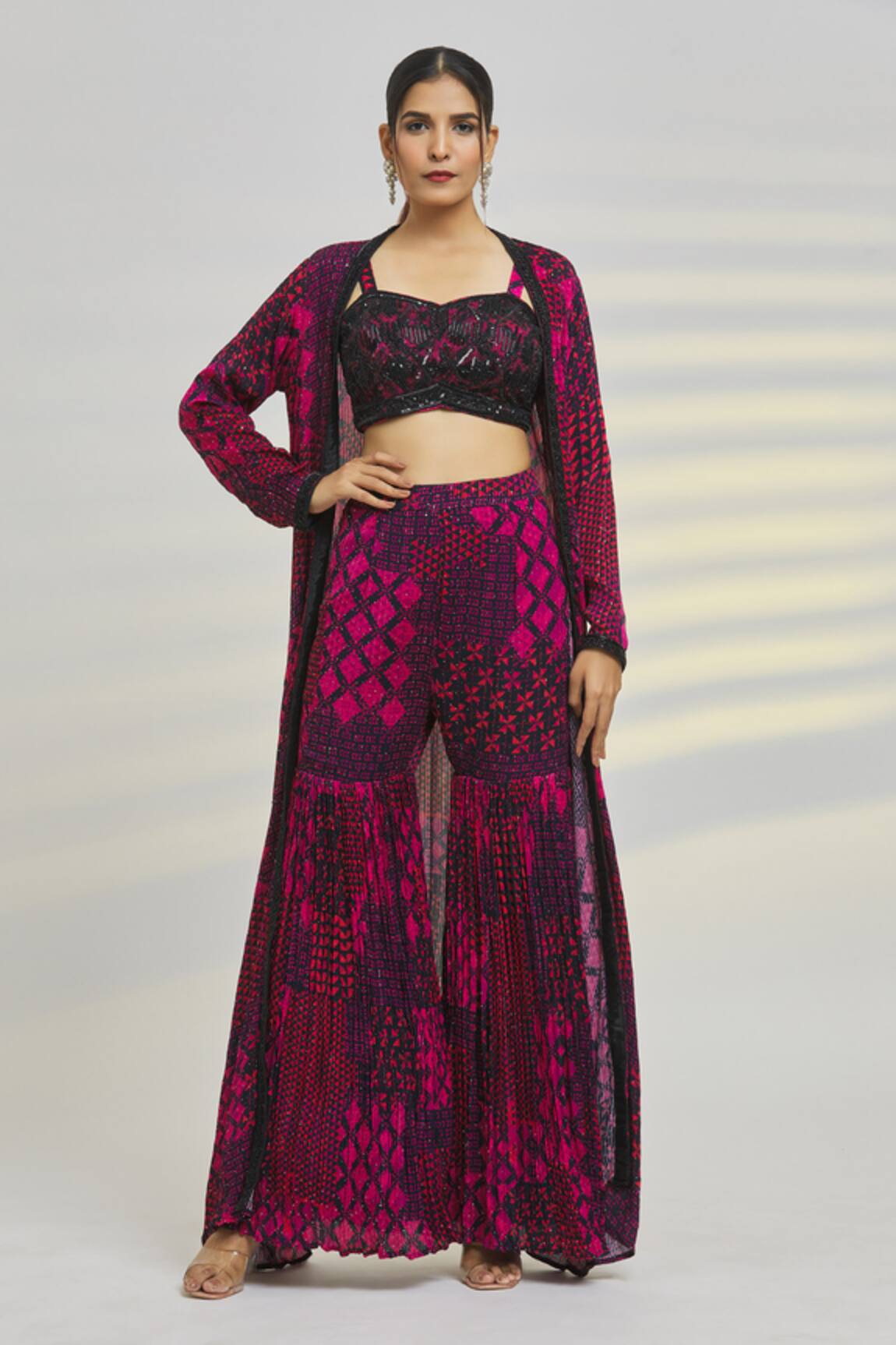 Samyukta Singhania Geometric Print Jacket Sharara Set