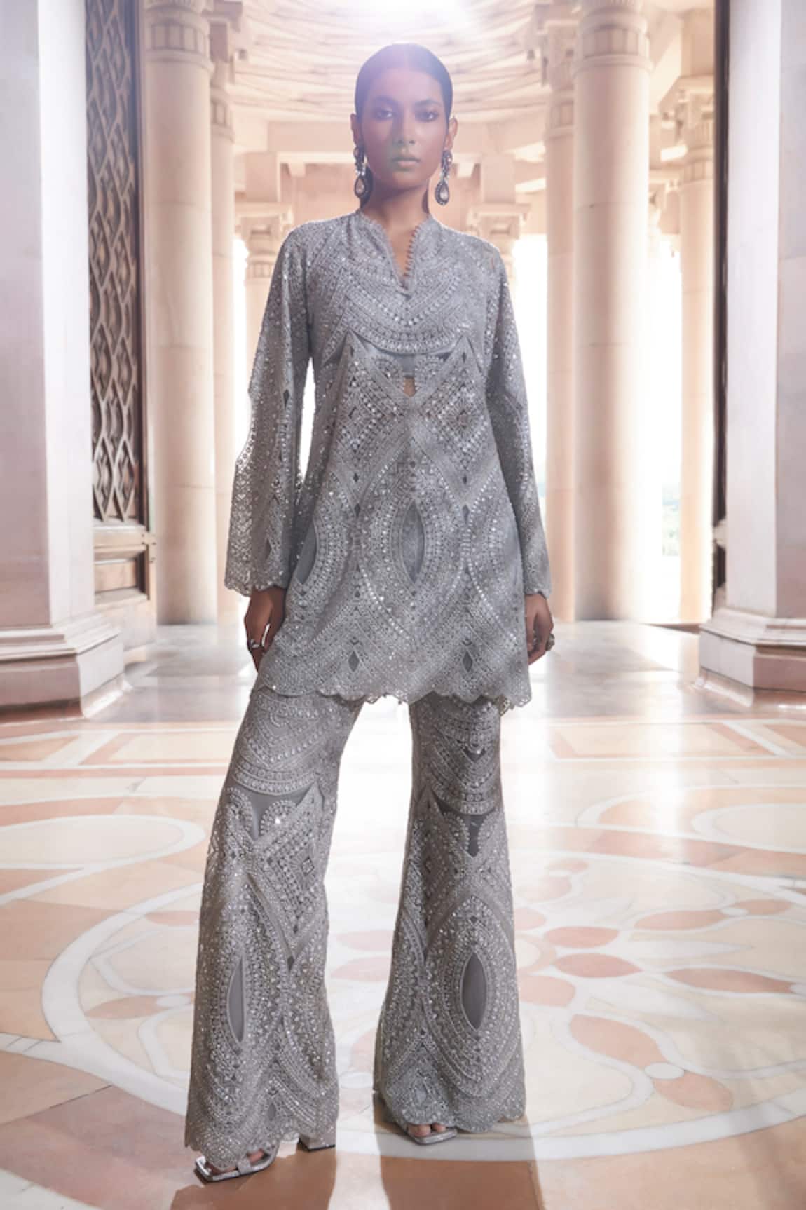 Ridhima Bhasin Dahlia Geometric Embellished Top & Flared Pant Set