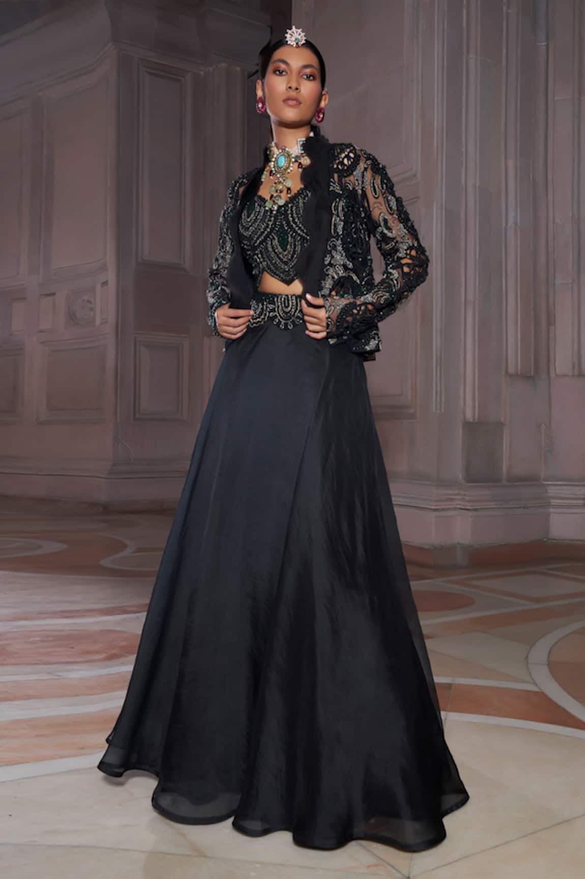 Ridhima Bhasin Zuri Pearl Embellished Jacket Skirt Set