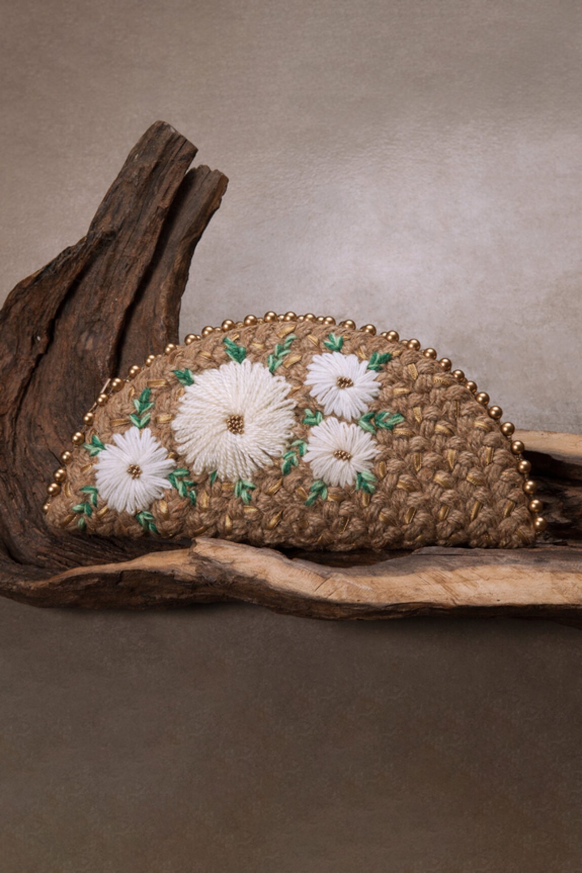 DHAAGA LIFE Daisy Fleur Embroidered Half Moon Clutch