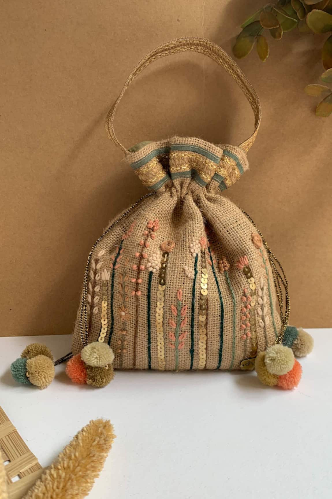 DHAAGA LIFE Floral Thread Embroidered Country Potli Bag