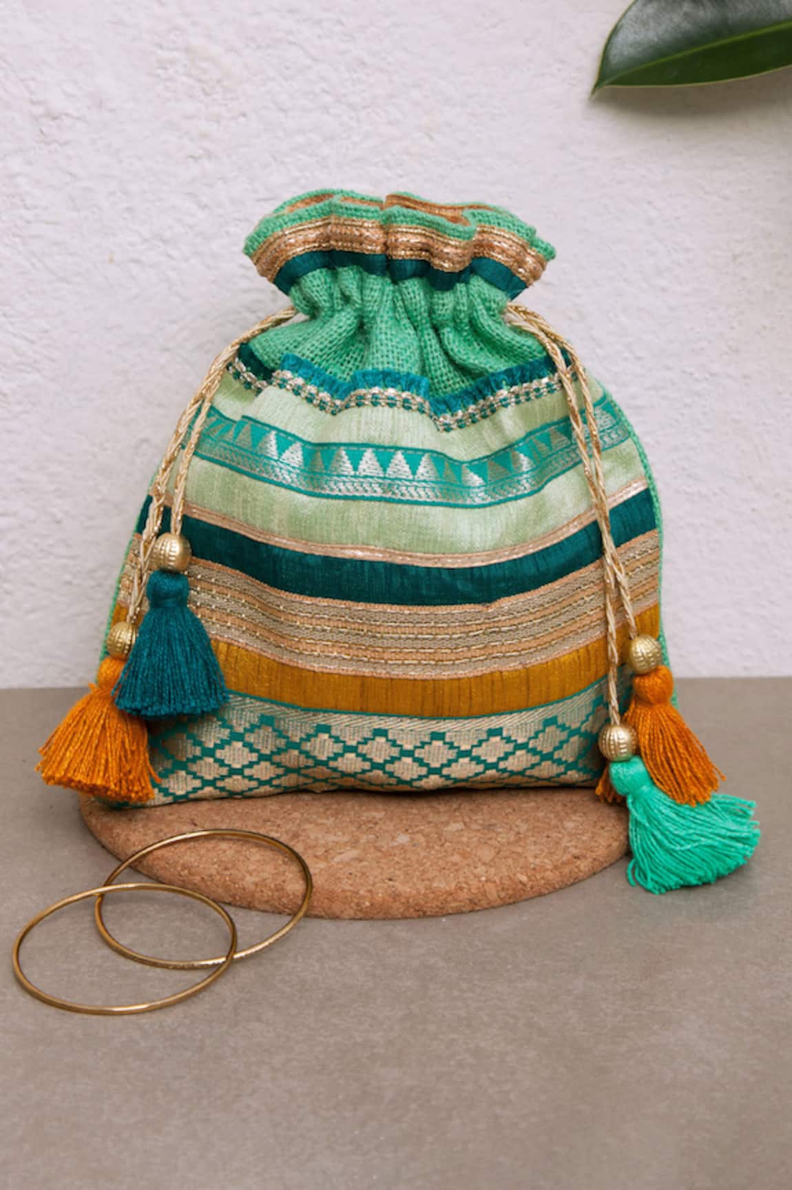 DHAAGA LIFE Lace Embroidered Potli Bag