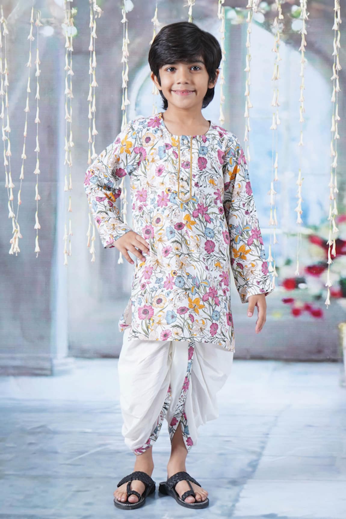 Little Bansi Bahar Print Kurta With Dhoti