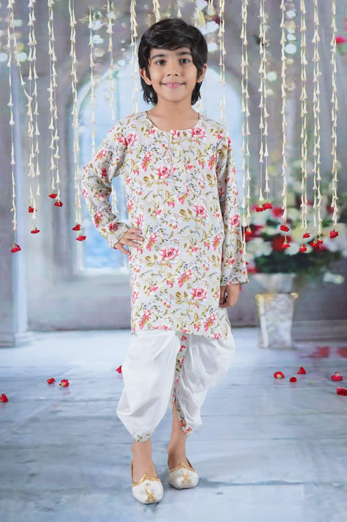 Little Bansi Gul Print Kurta With Dhoti