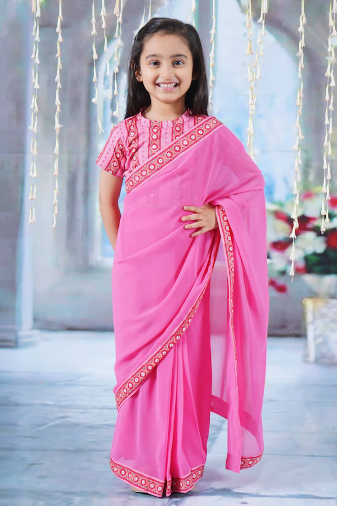 Red Embroidered Ruffled Lehenga Saree For Girls Design by Fayon Kids at  Pernia's Pop Up Shop 2024