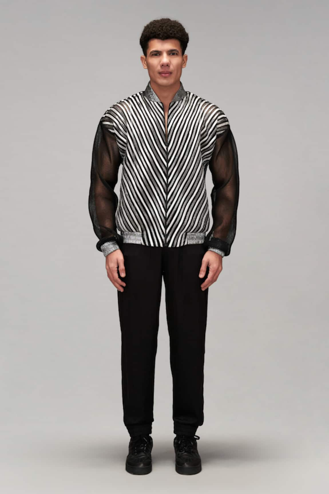 Siddartha Tytler Gunmetal Striped Bomber Jacket