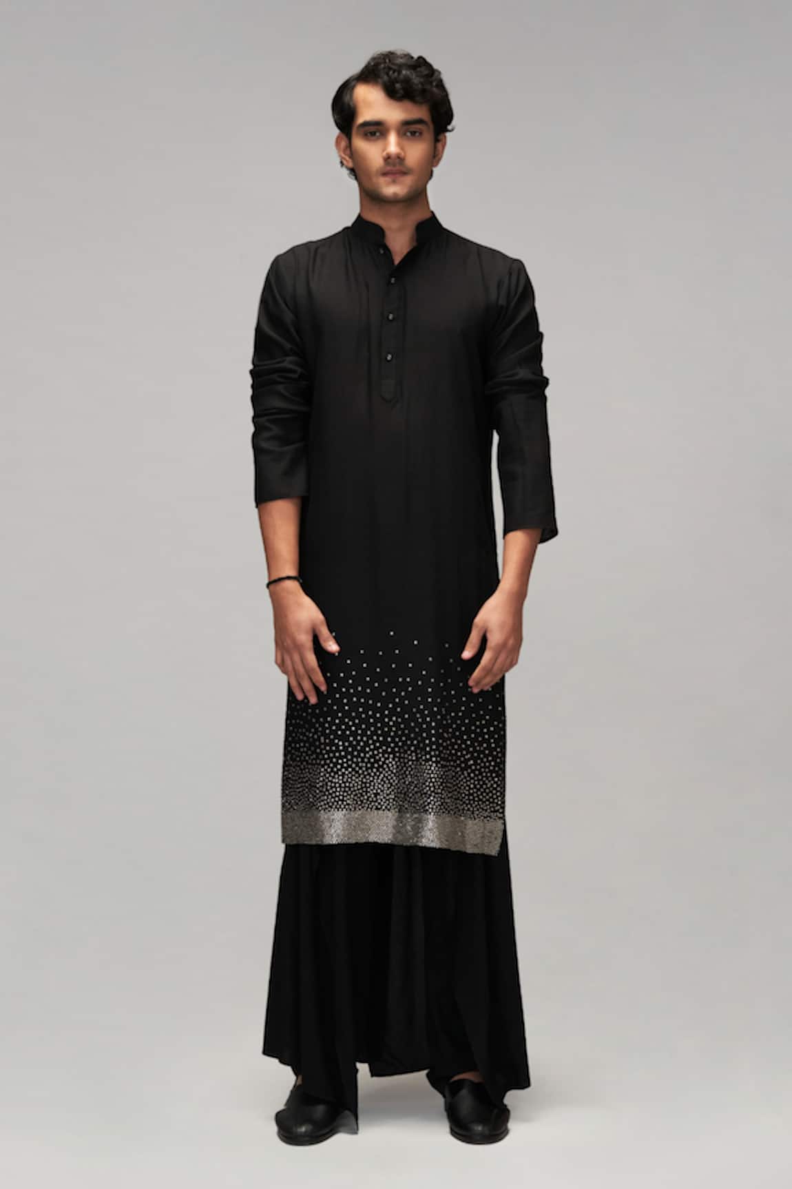 Siddartha Tytler Placement Crystal Embroidered Kurta With Draped Pant