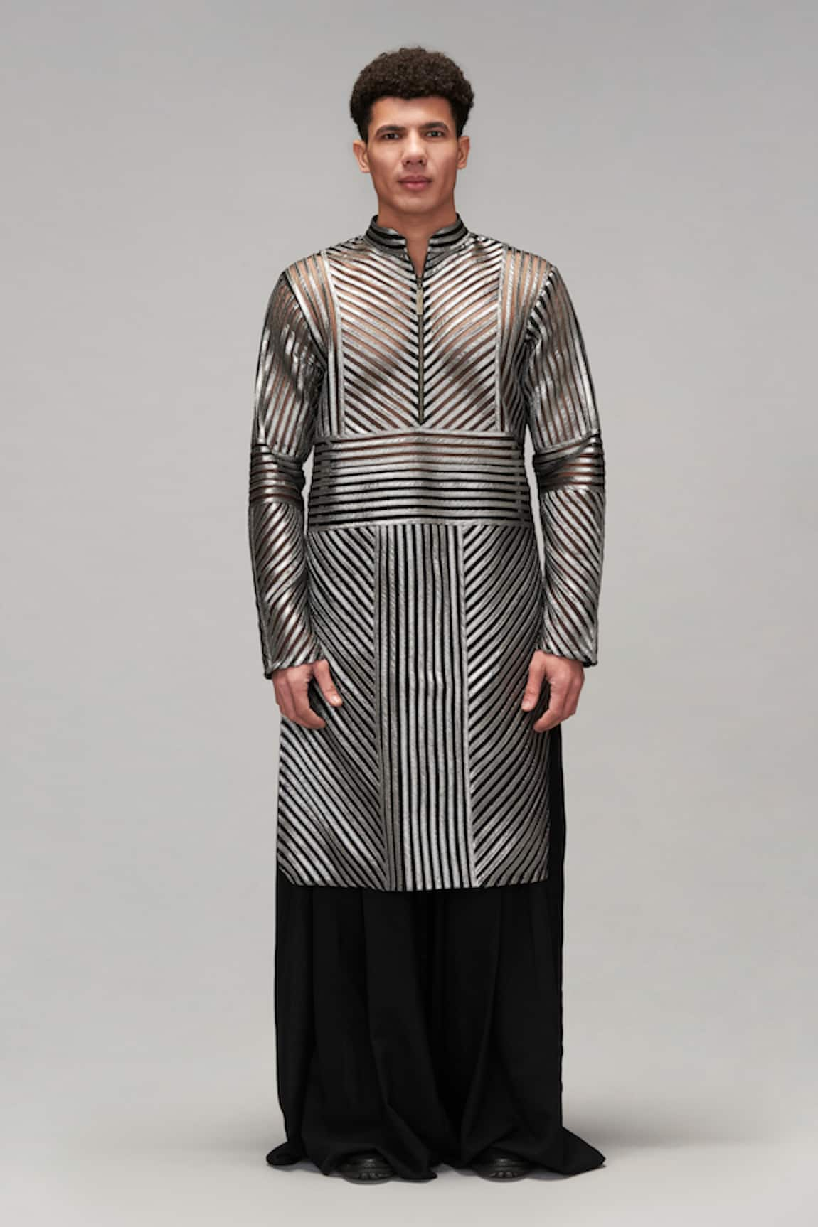 Siddartha Tytler Gunmetal Strip Work Kurta With Flared Pant