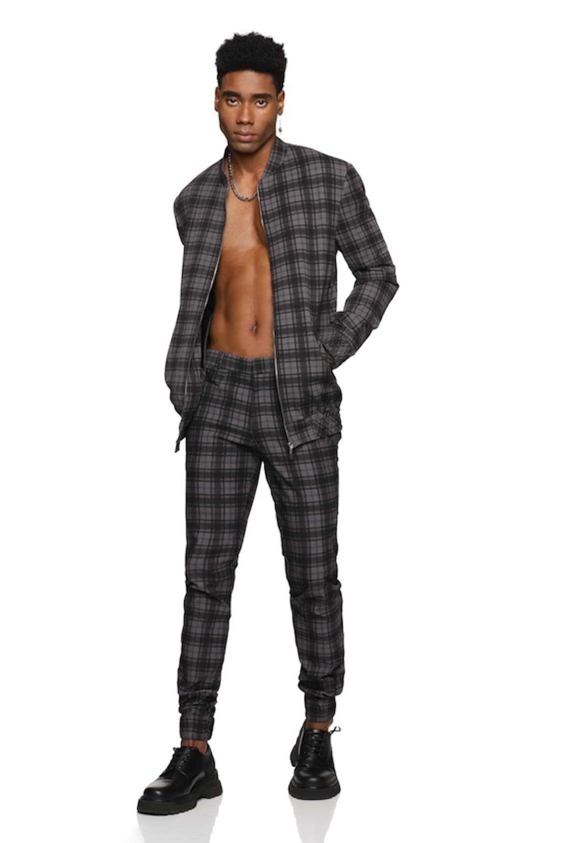 PARESH LAMBA SIGNATURES Checkered Bomber Jacket & Pant Set