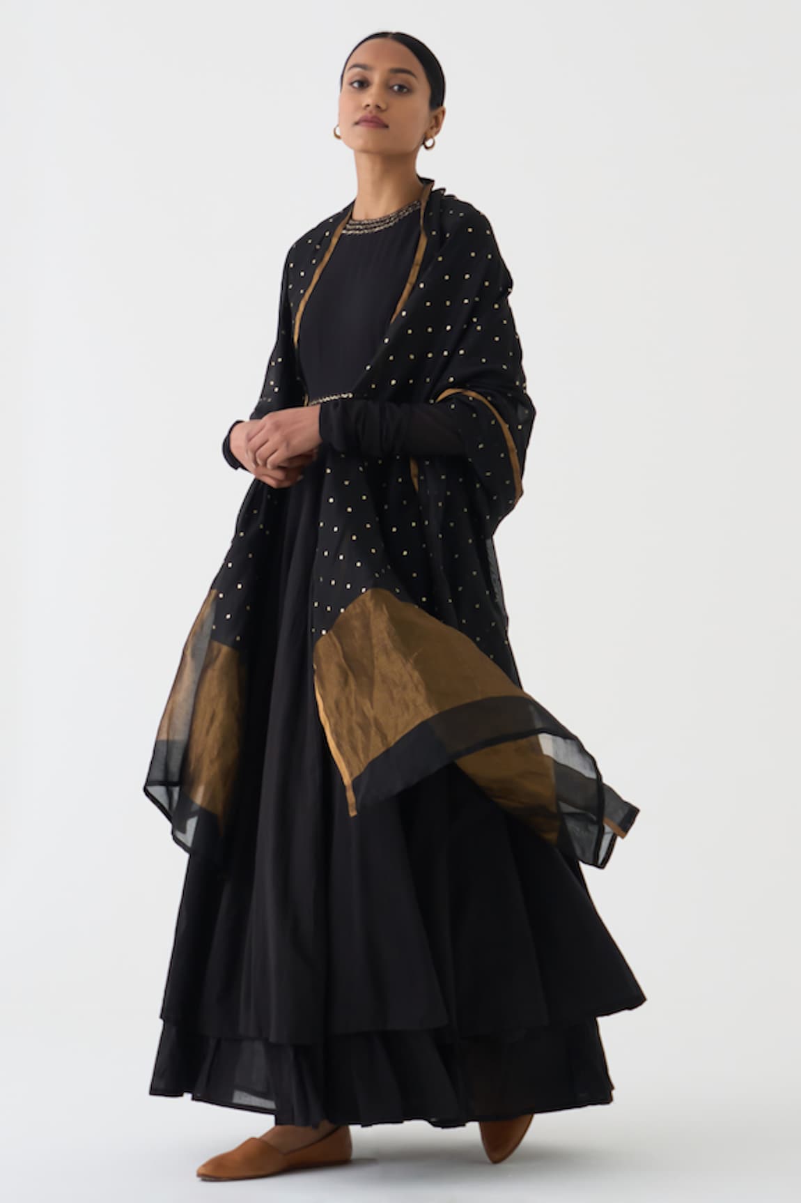 Dot Amrita Cotton Anarkali With Dupatta