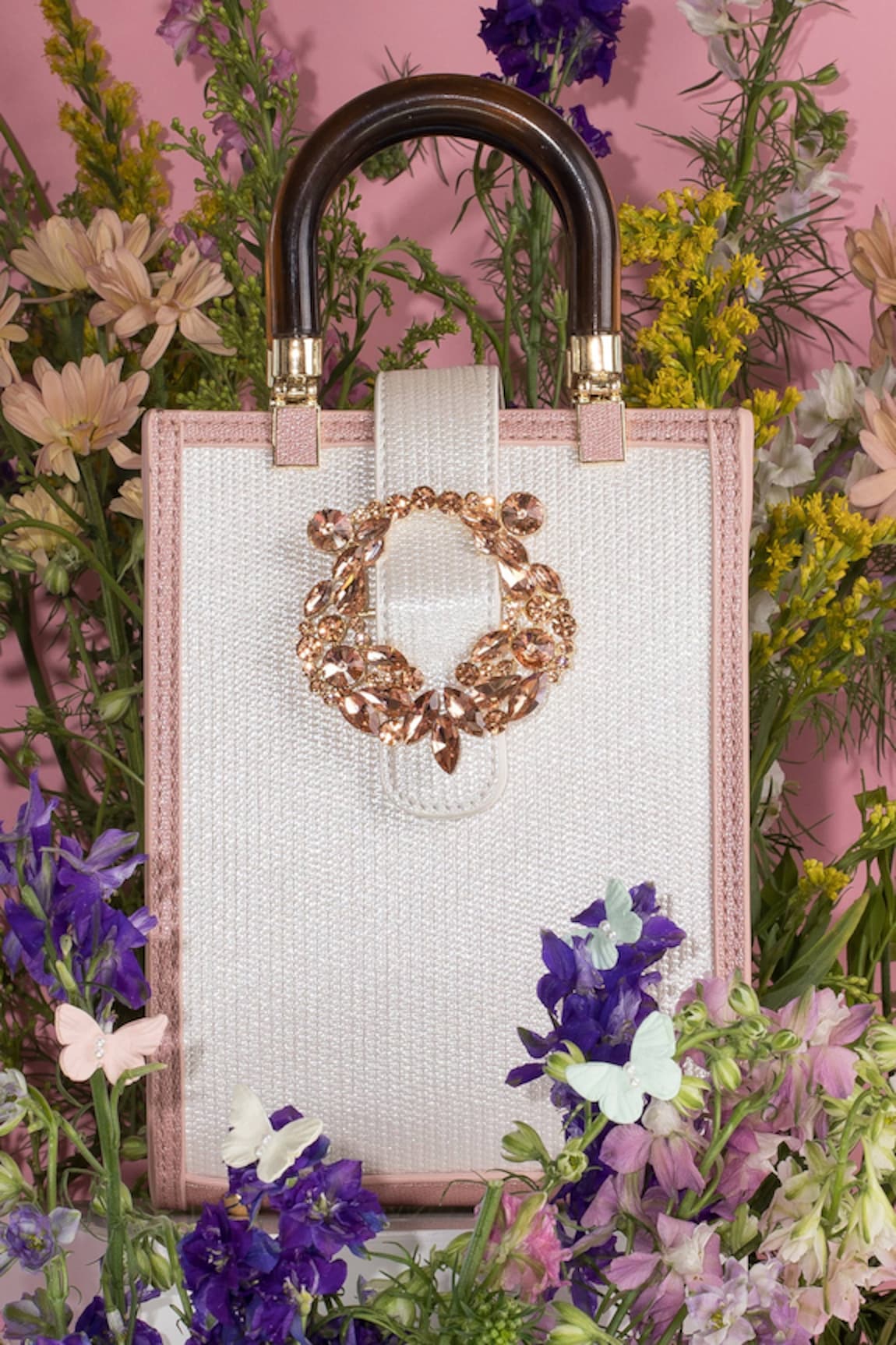 House of Bio Bianca Crystal Embellished Brooch Bag