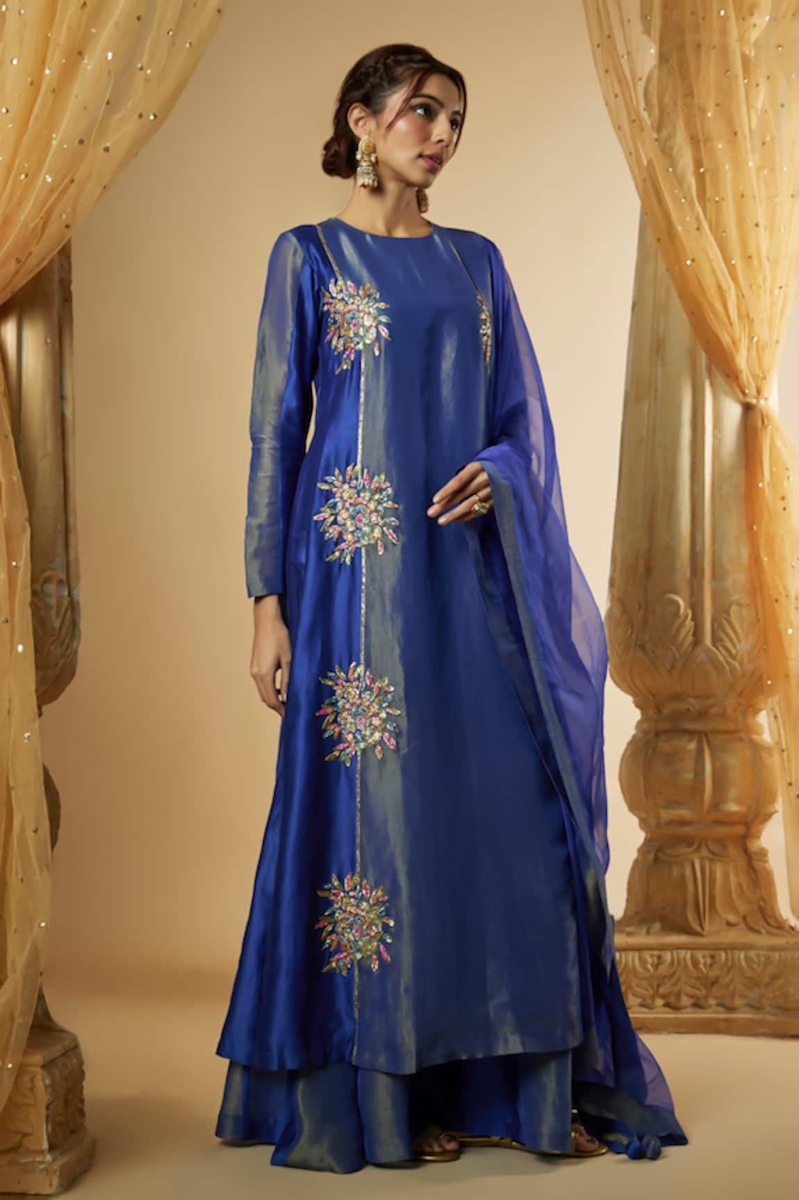 The Aarya Floral Butta Hand Embroidered Kurta Sharara Set