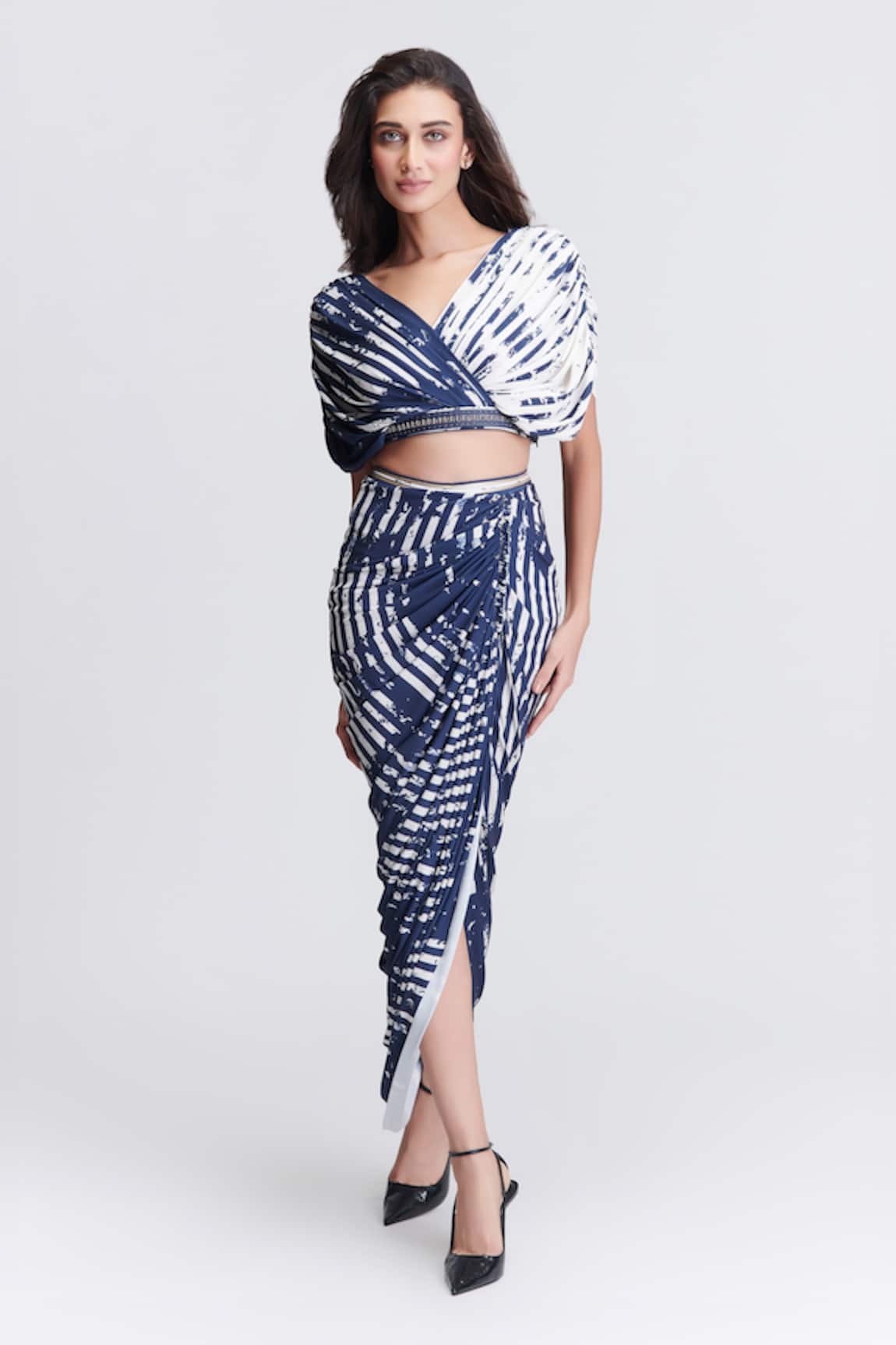 S&N by Shantnu Nikhil Stripe Print Draped Skirt