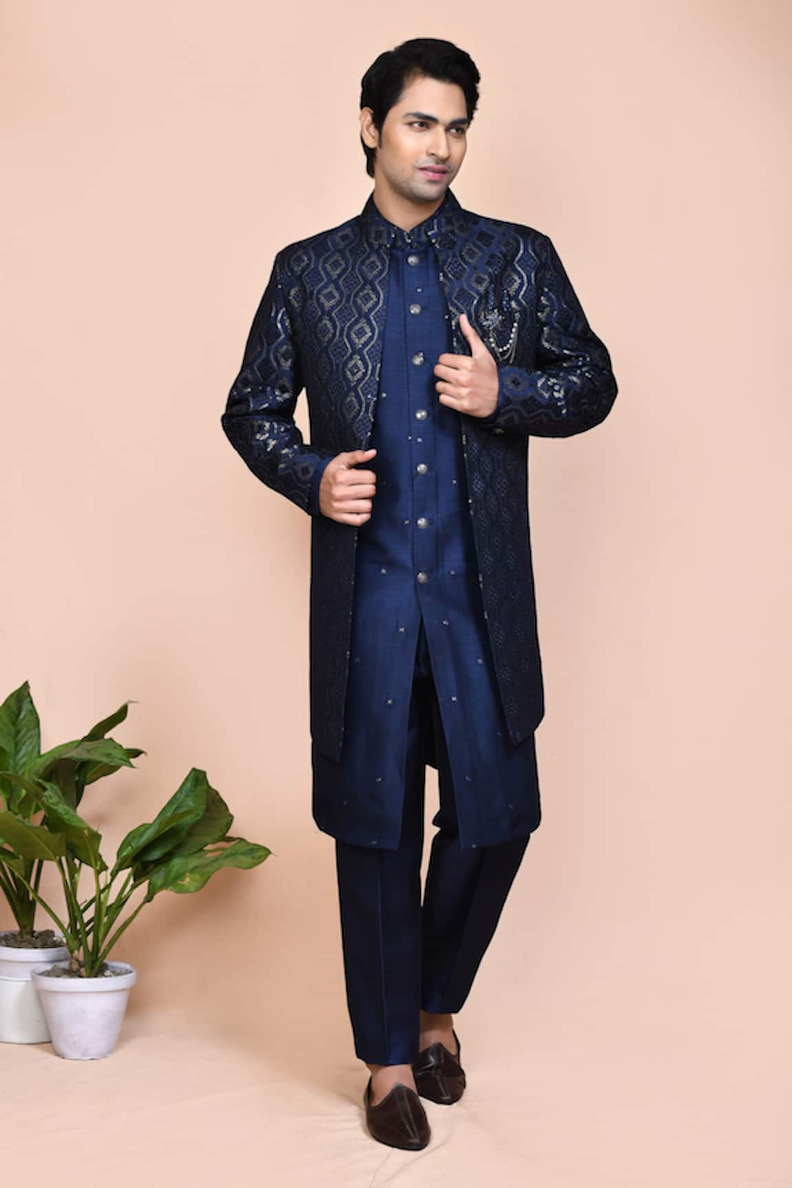 Arihant Rai Sinha Mughal Thread Embroidered Jacket Kurta Set 