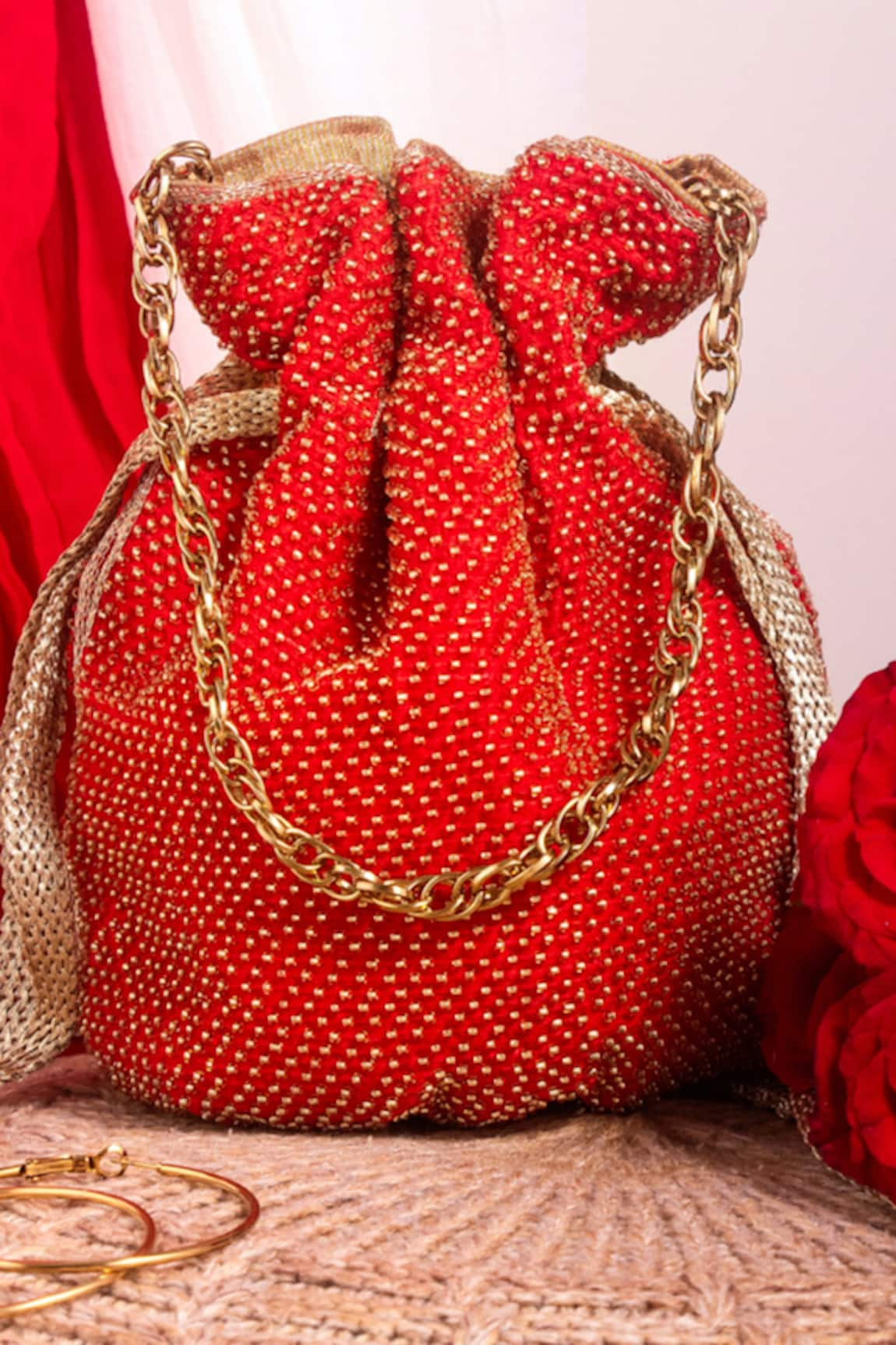 The Pink Potli Polka Dot Bead Work Potli Bag