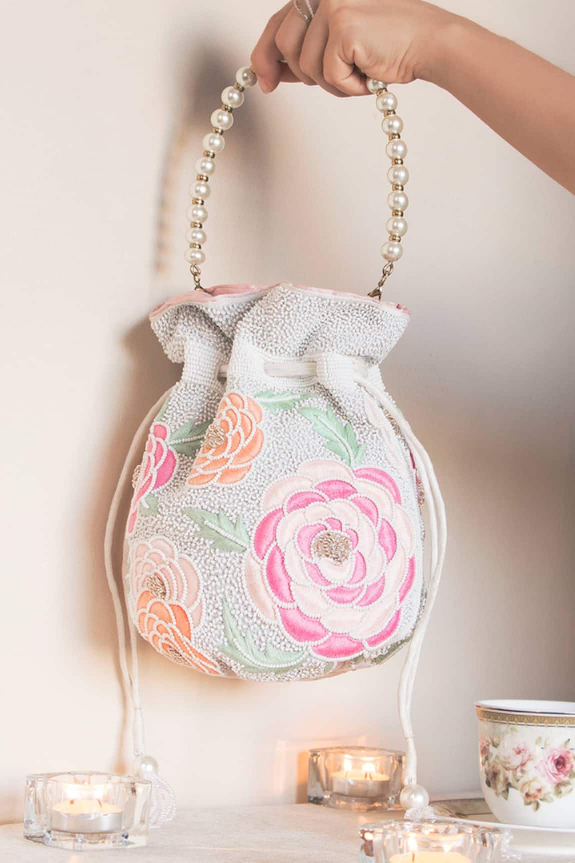 The Pink Potli Rosa Pearl Embroidered Potli Bag