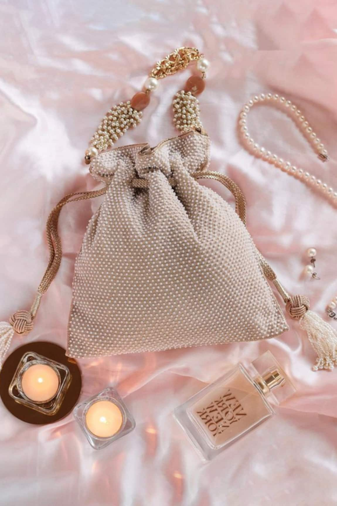 The Pink Potli Pearl Polka Dot Embellished Potli Bag