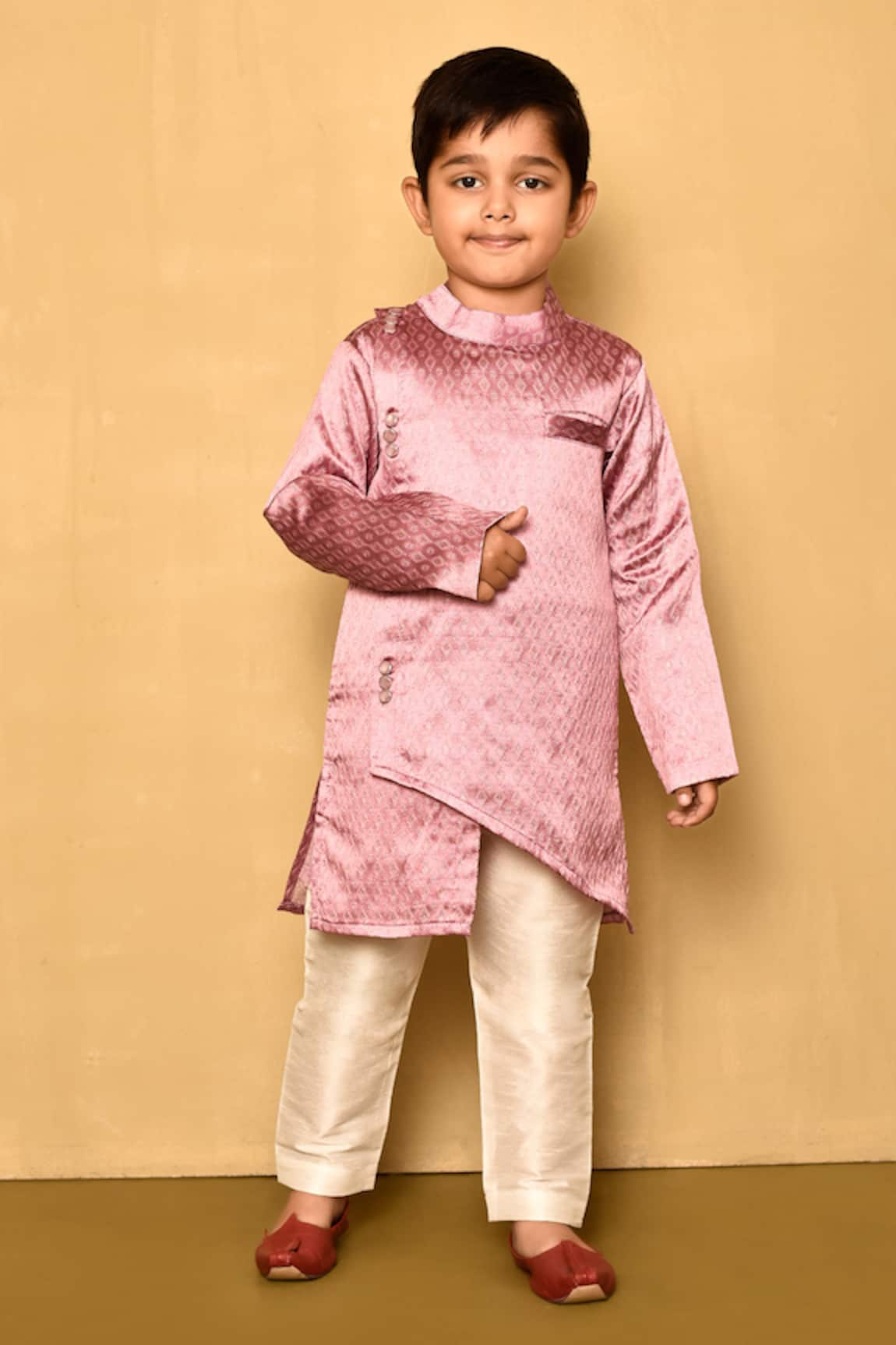 Banana Bee Silk Brocade Asymmetric Sherwani Jacket