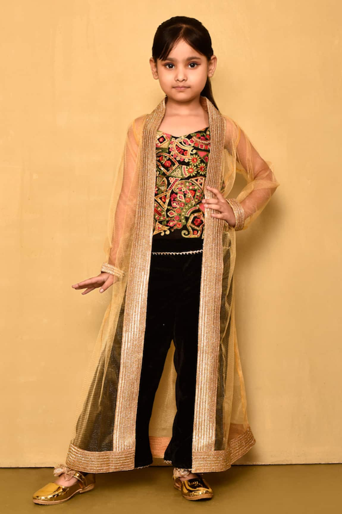 Banana Bee Resham & Sequin Embroidered Top Shrug Set