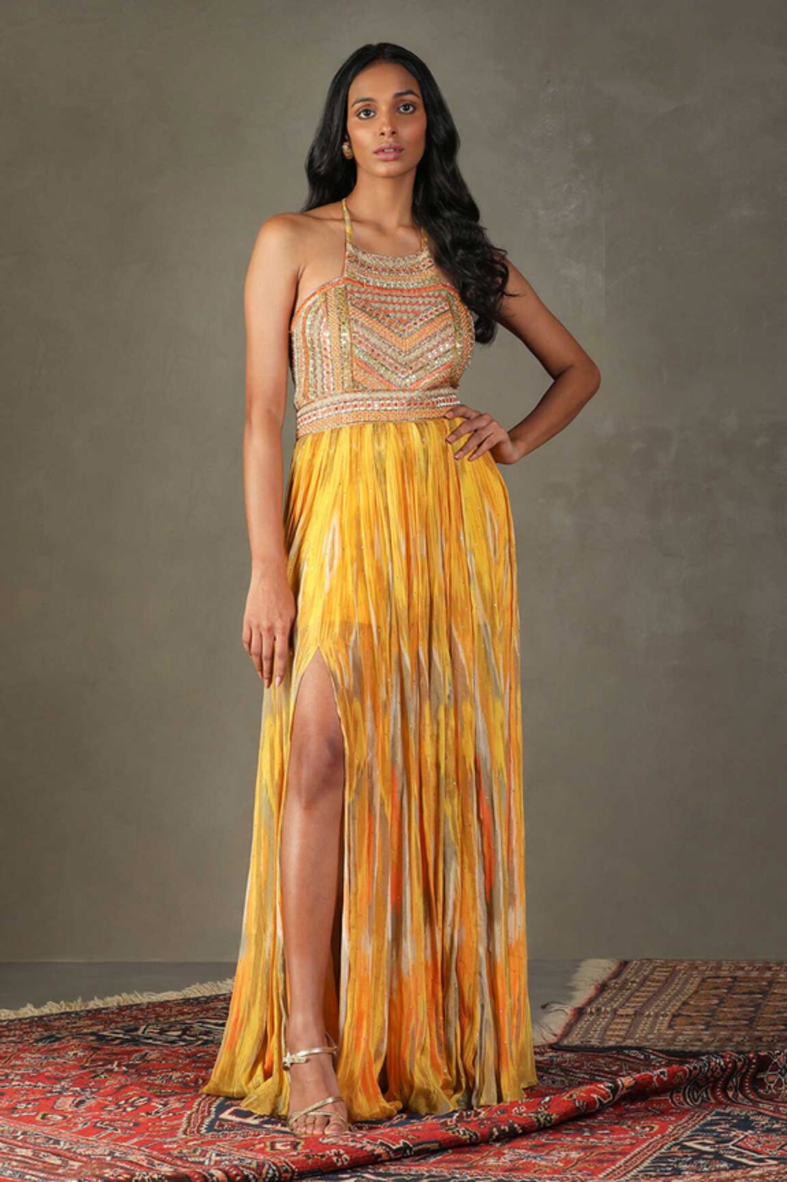 RI.Ritu Kumar Inika Embroidered Bodice Dress