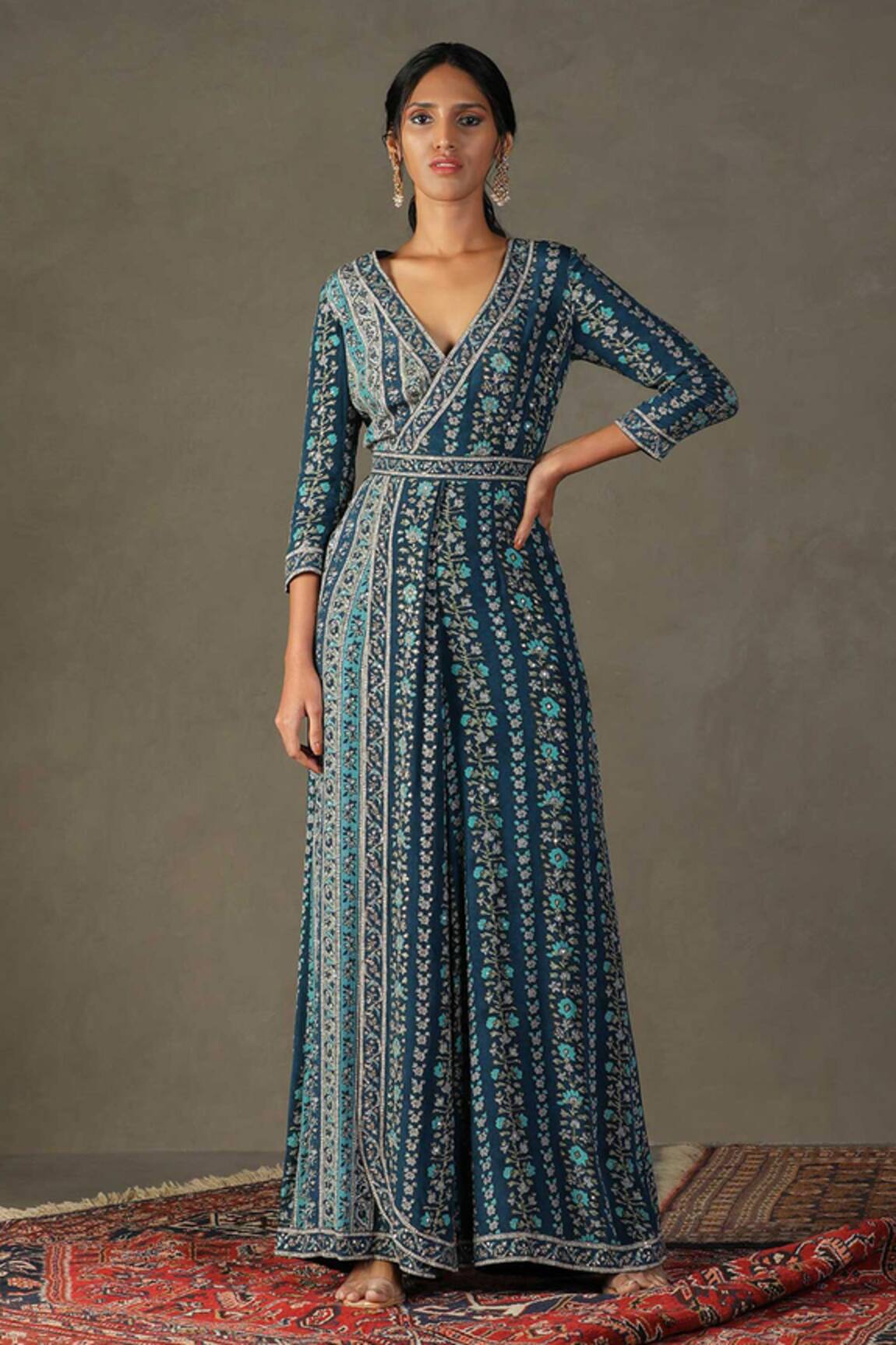 RI.Ritu Kumar Bougaenvilla Floral Vine Pattern Jumpsuit