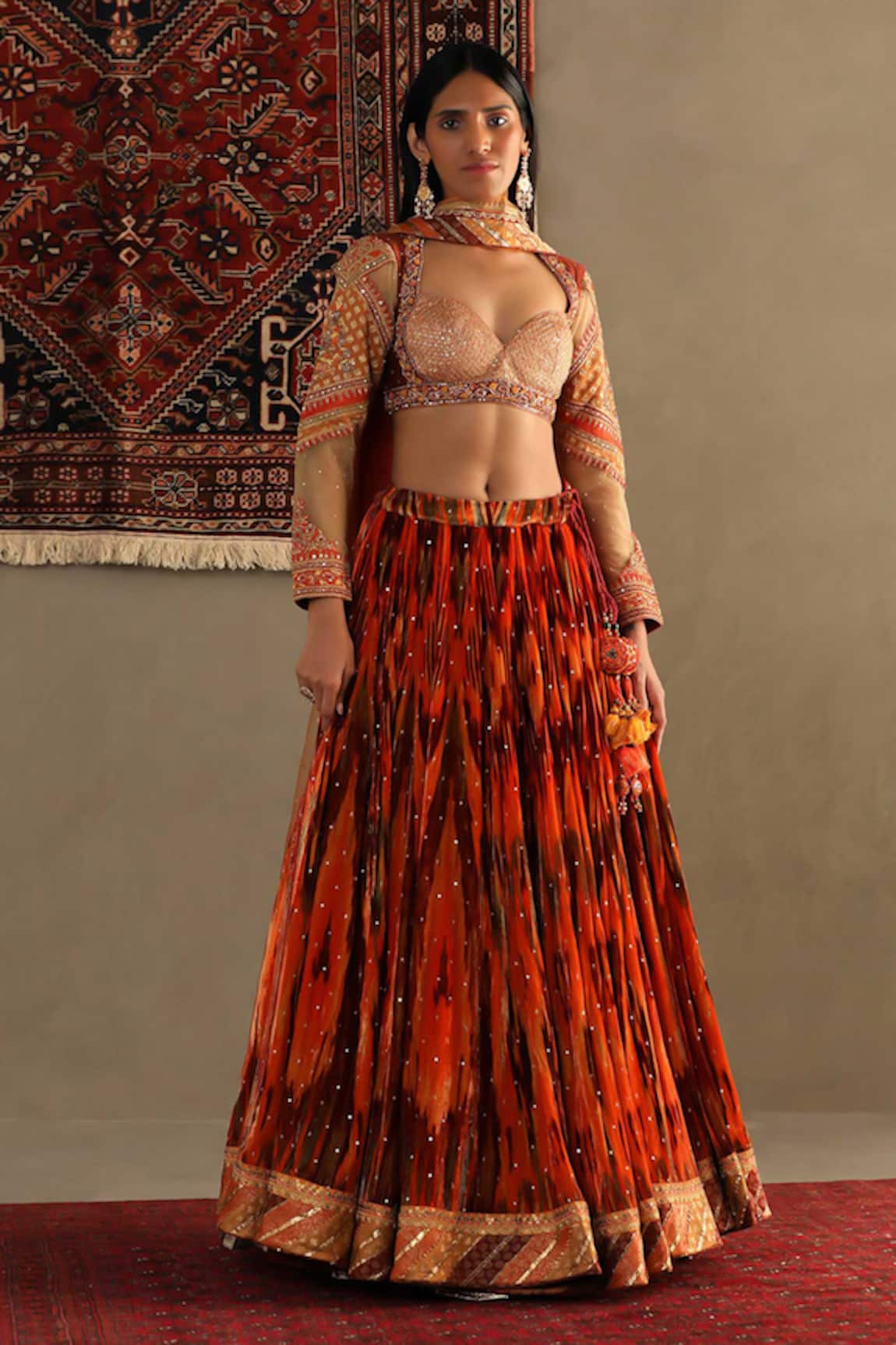 RI.Ritu Kumar Inika Silk Geometric Print Lehenga Set