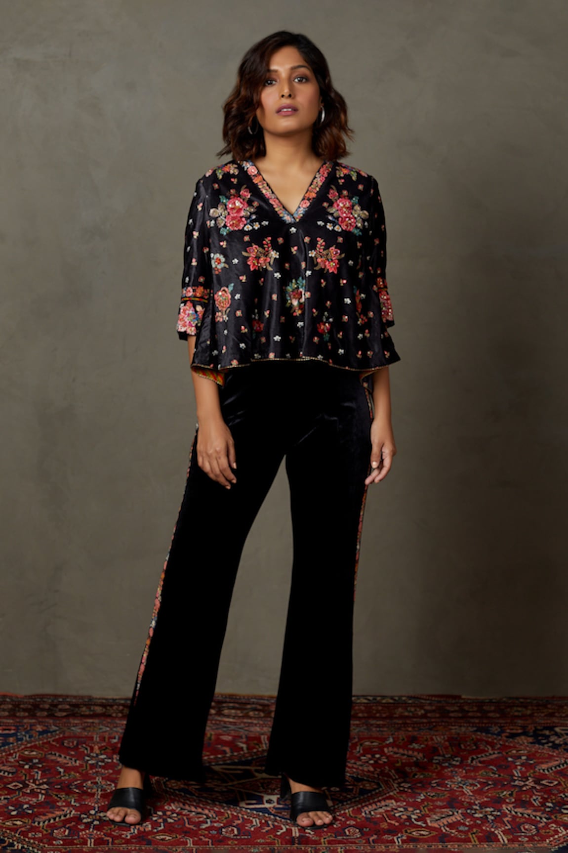 RI.Ritu Kumar Wild Flower Embroidered Top With Pant