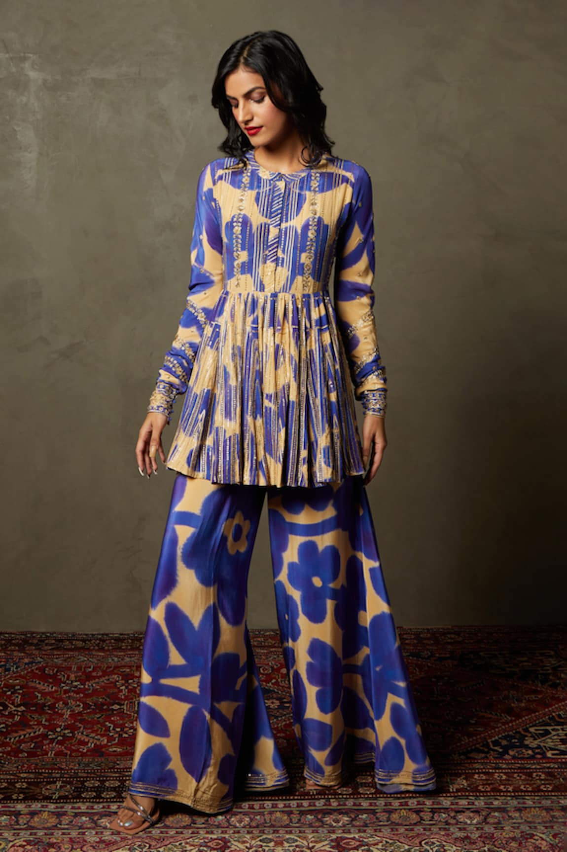 RI.Ritu Kumar Delphi Floral Print Peplum Kurta & Palazzo Set