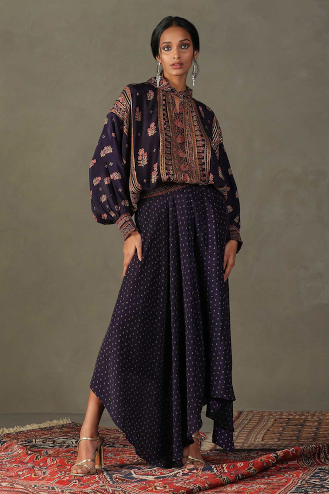 RI.Ritu Kumar Judy Floral Print Top & Draped Pant Set