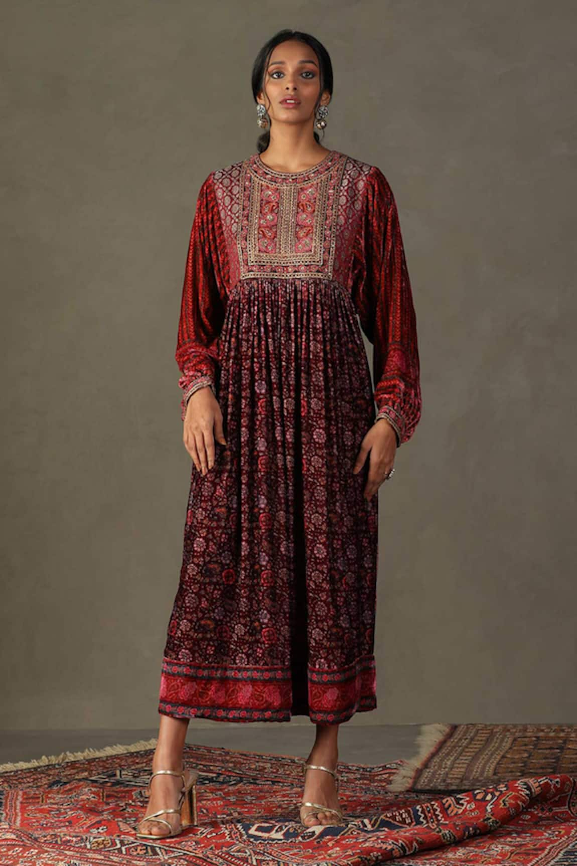 RI.Ritu Kumar Zergul Embroidered Bodice Dress