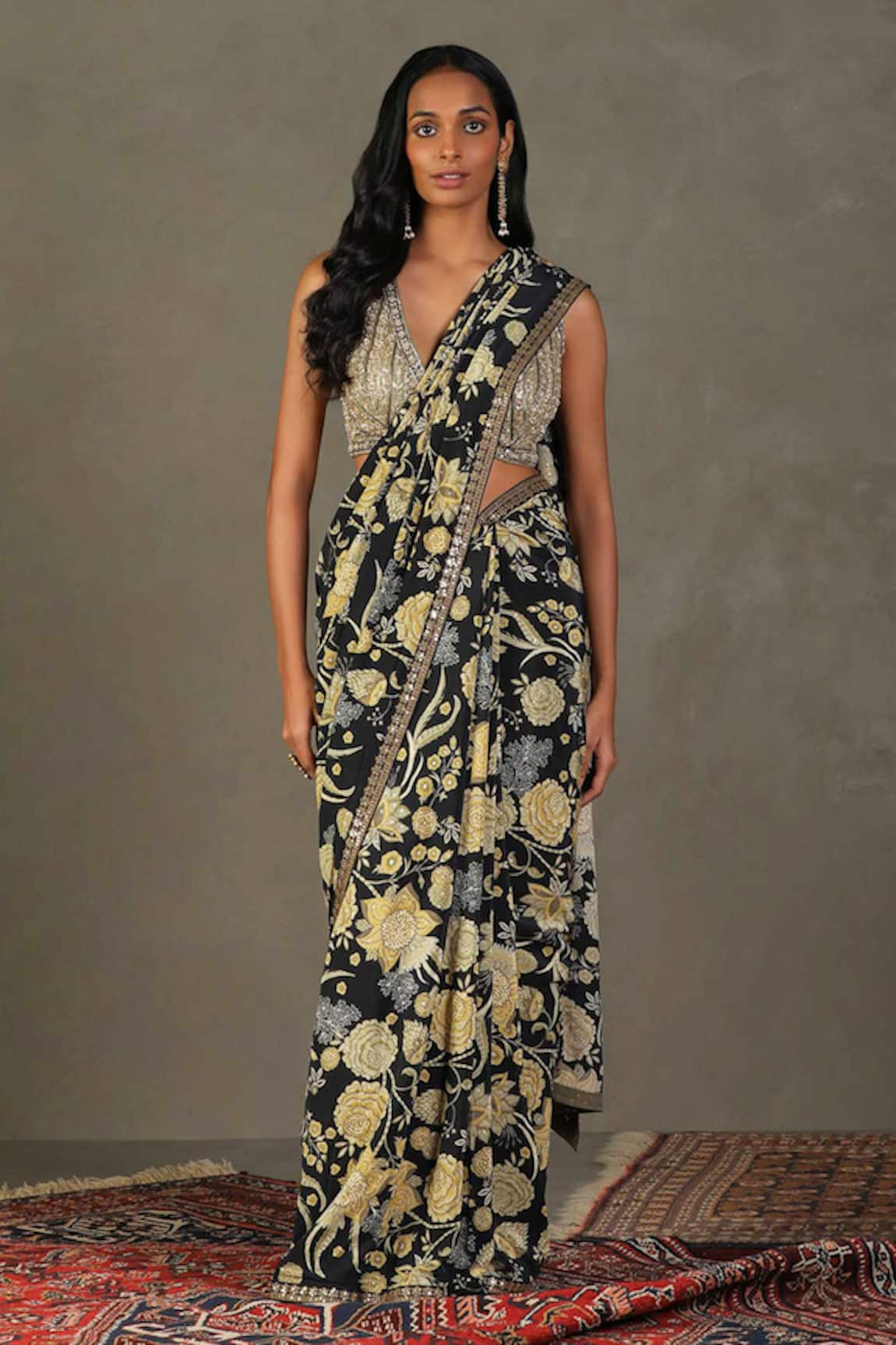 RI.Ritu Kumar Janet Floral Print Saree With Blouse