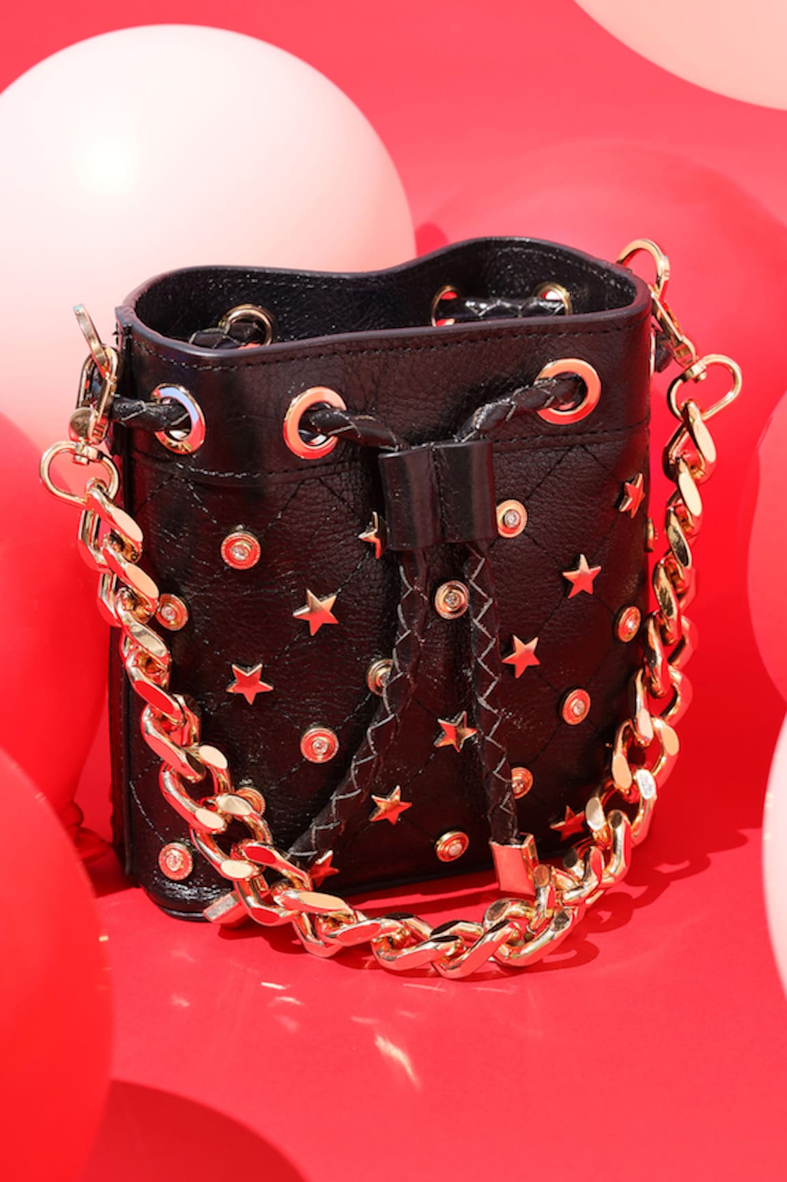 And Also Rockstar Stud Embellished Bucket Bag