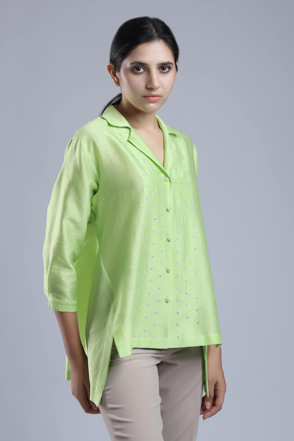 DHI Embroidered Chanderi Shirt