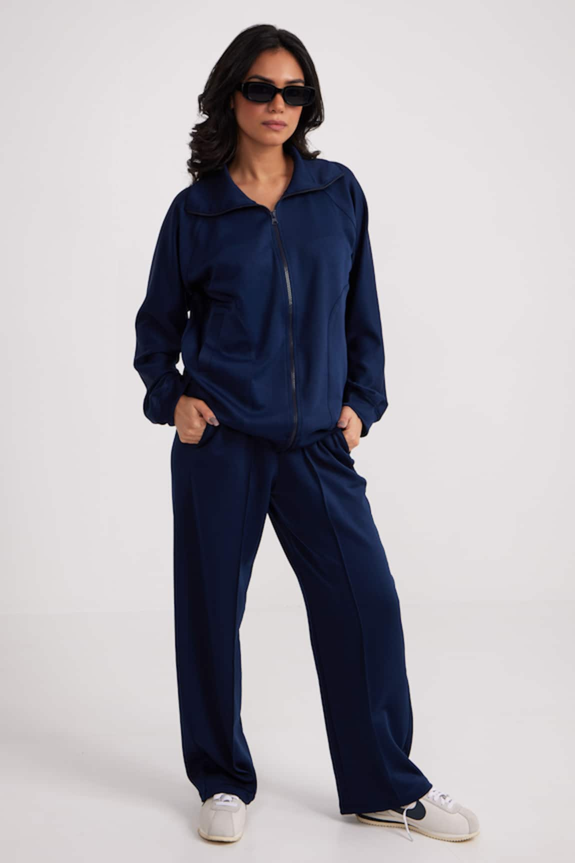 Dawn And Dusk Dark Sapphire Front Zippered Jacket Sweatpant Set