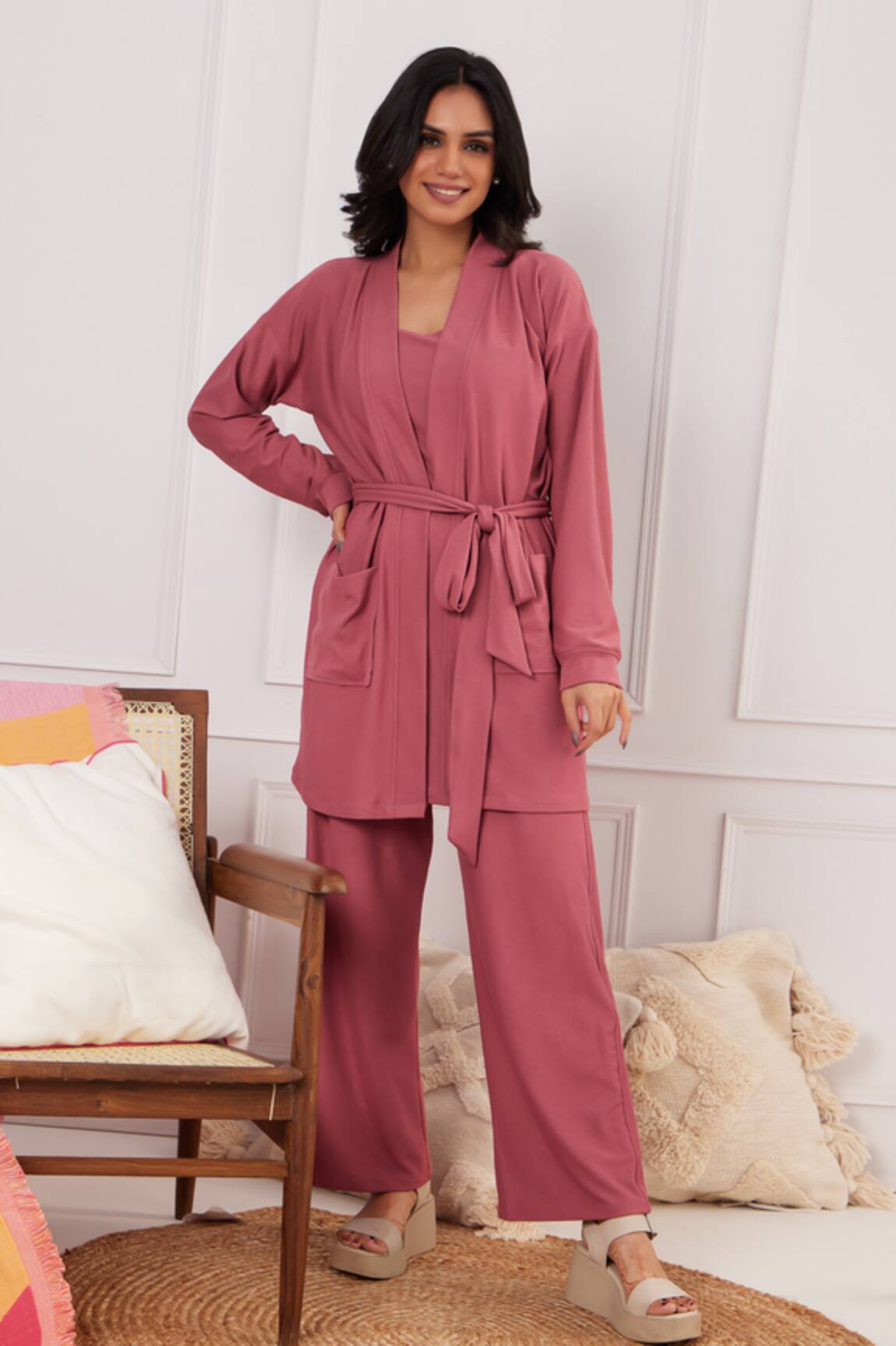 Dawn And Dusk Sangria Plain Cardigan Sweatpant Set