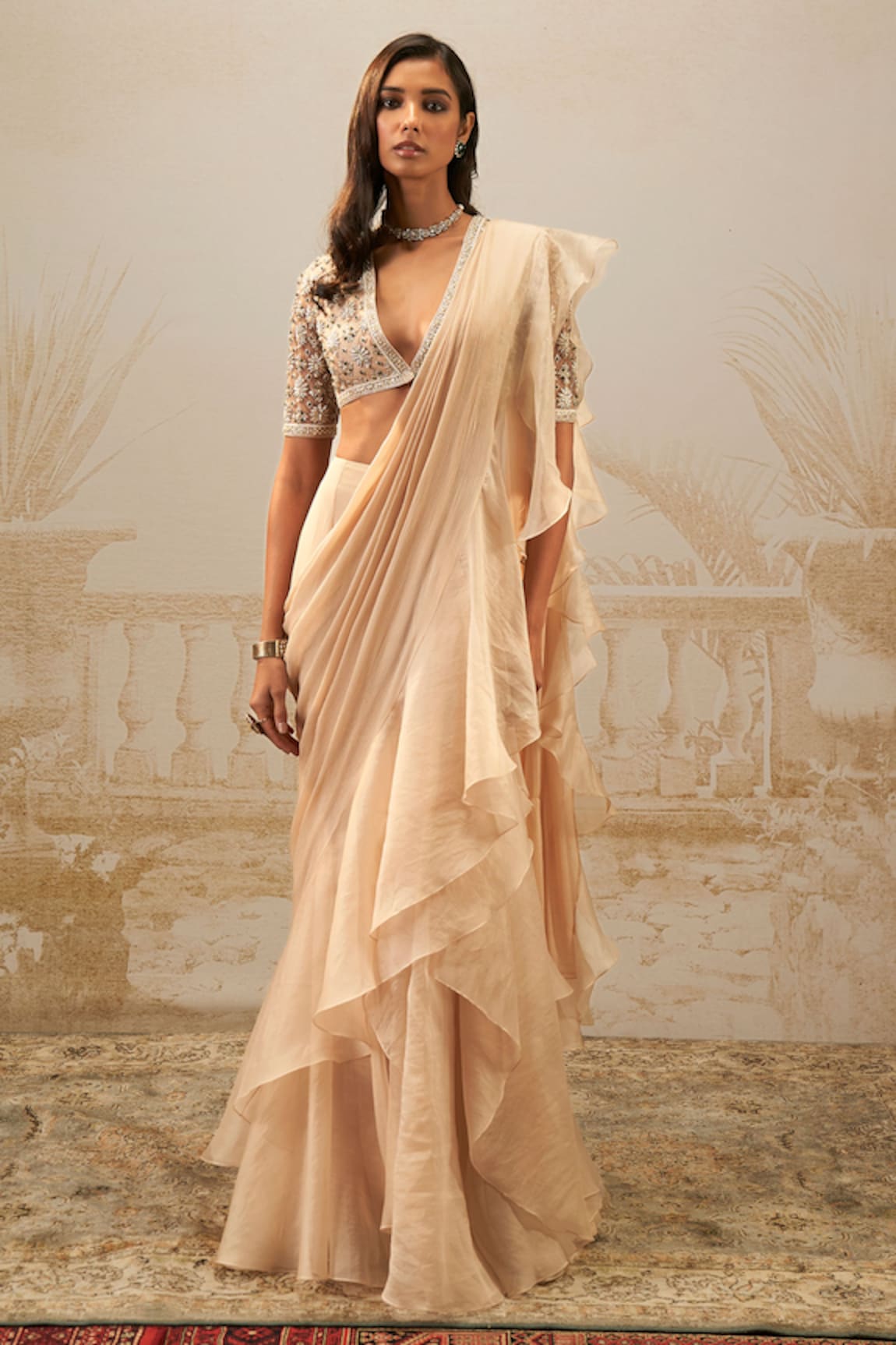 Ridhi Mehra Sneh Ruffle Pre-Draped Saree With Blouse