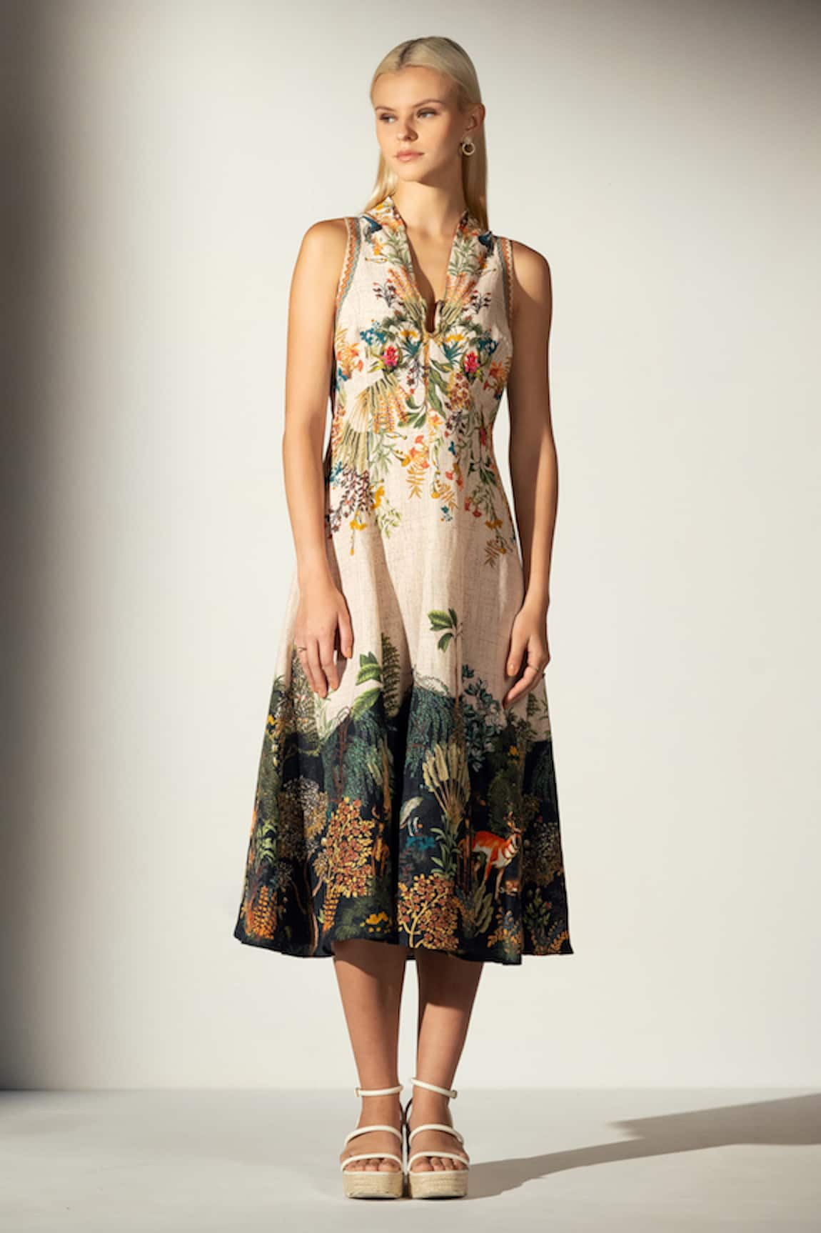 RANNA GILL Alison Amazon Forest Print Midi Dress