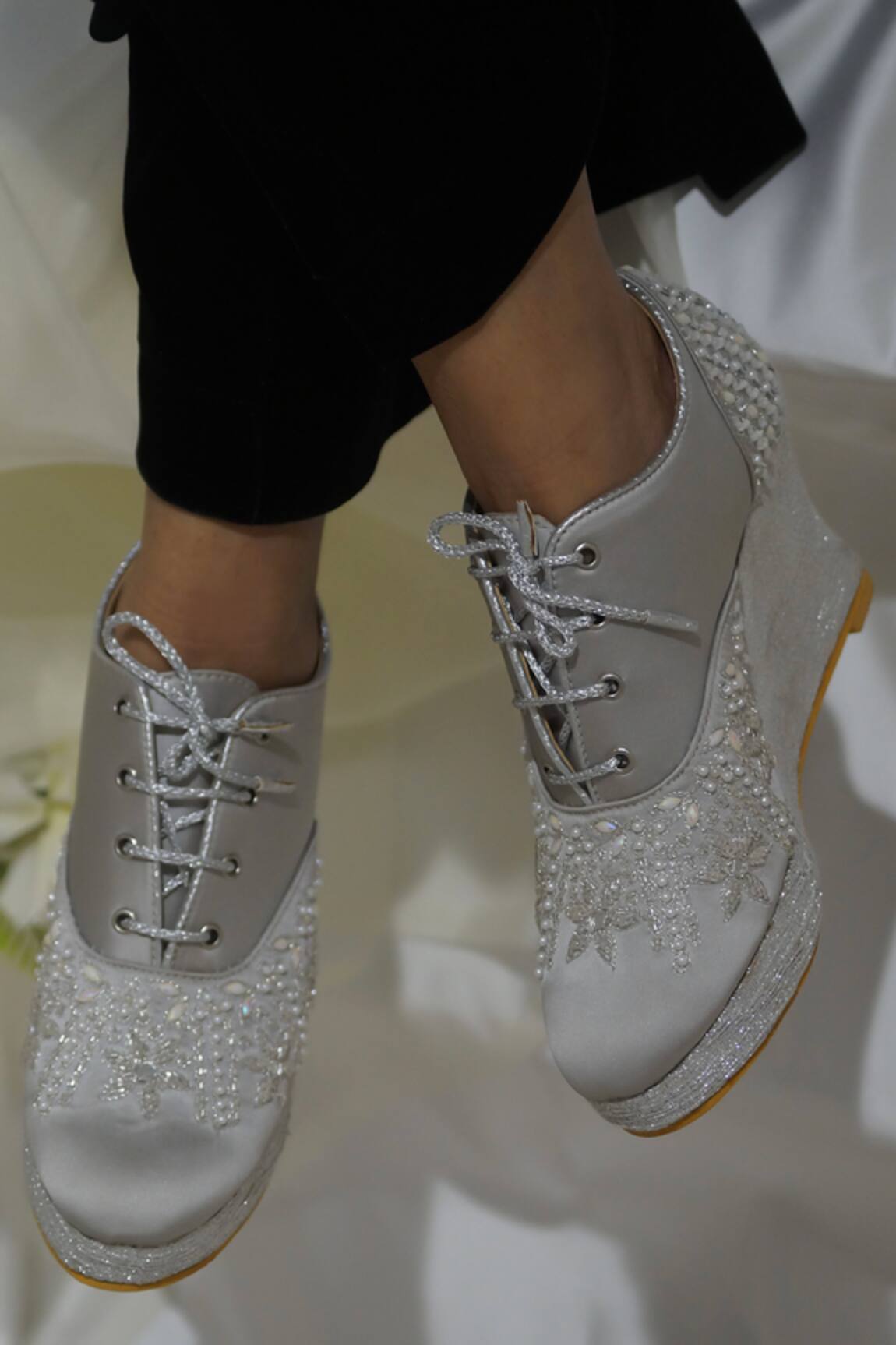 Shradha Hedau Footwear Couture Lianna Floral Embroidered Sneaker Wedges 