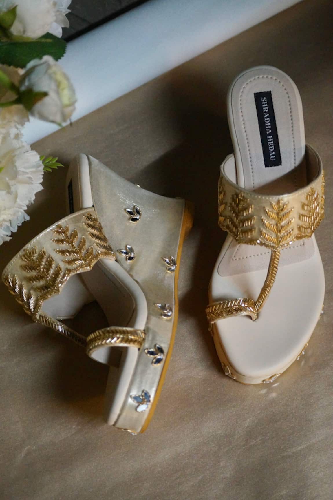 Shradha Hedau Footwear Couture Evara Bead Embroidered Strap Wedges 