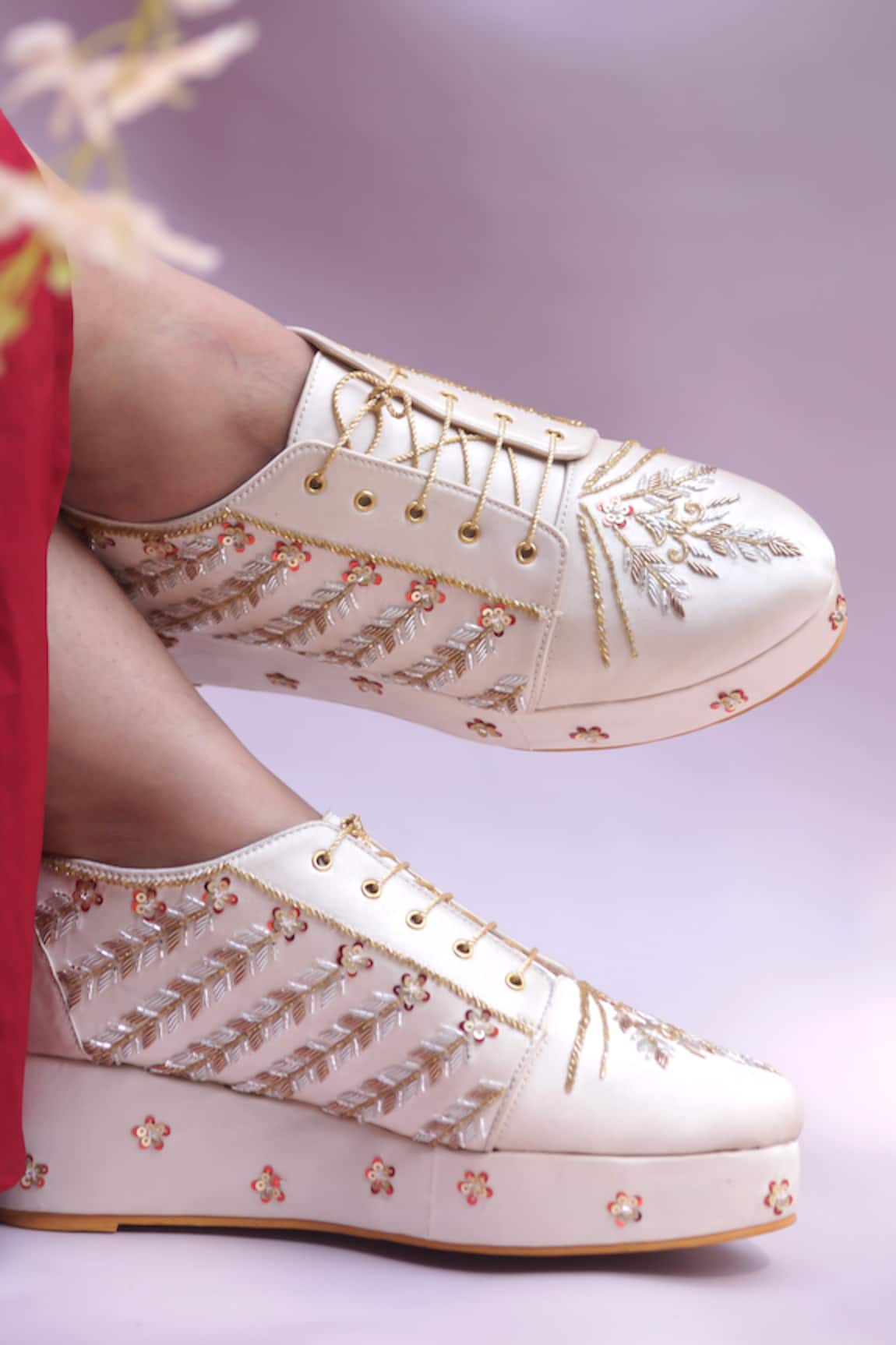 Shradha Hedau Footwear Couture Zara Floral Vine Embroidered Sneaker Wedges