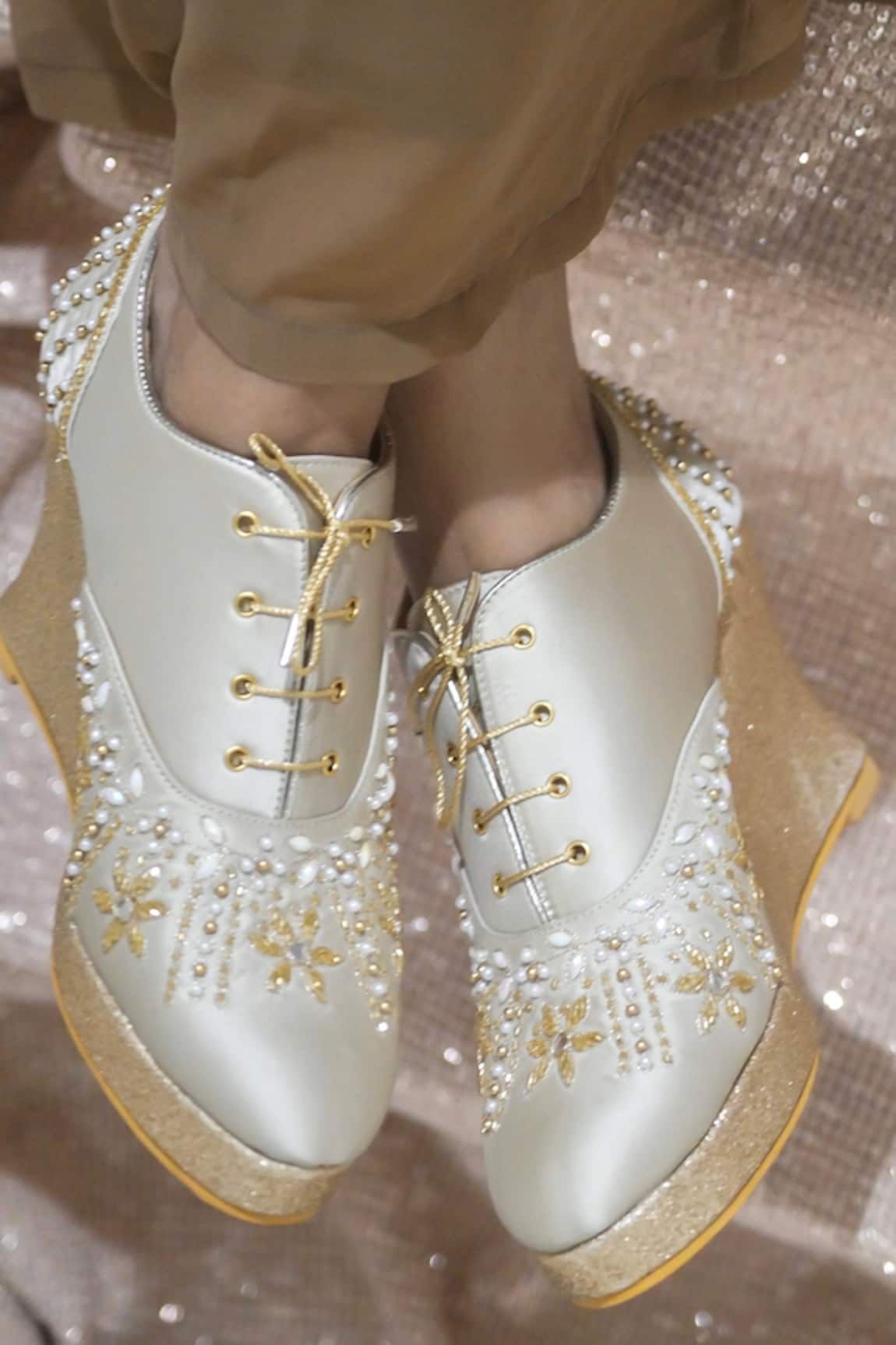 Shradha Hedau Footwear Couture Irina Blossom Embroidered Sneaker Wedges